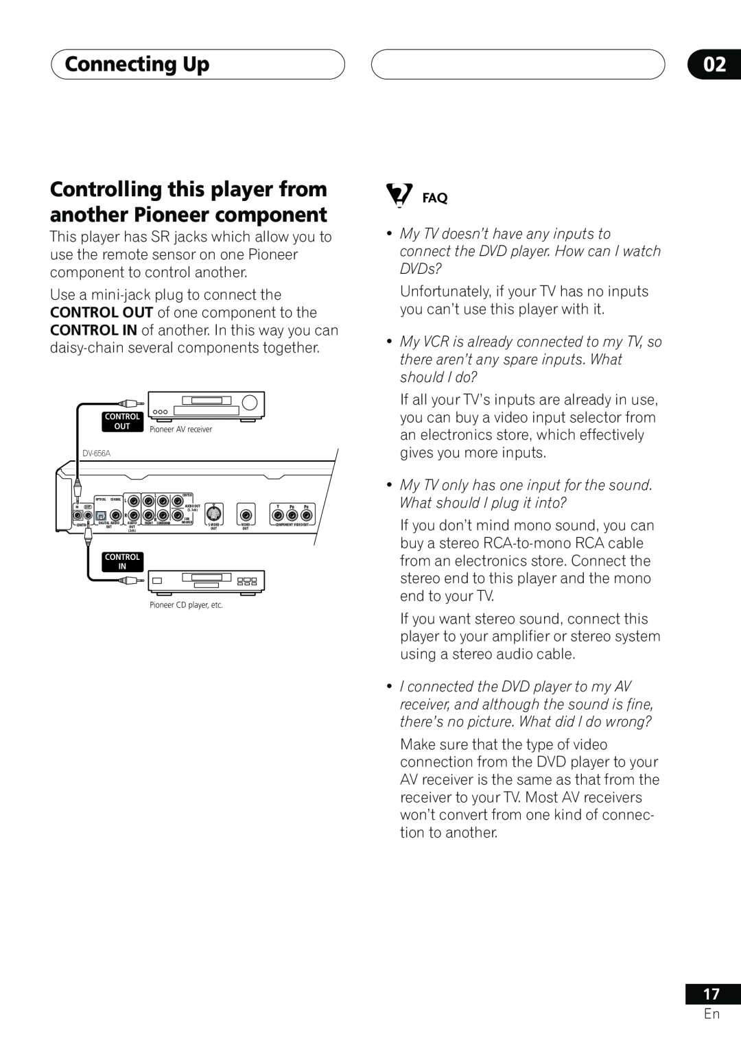 Pioneer 655A, DV-656A operating instructions Controlling this player from another Pioneer component, Connecting Up 