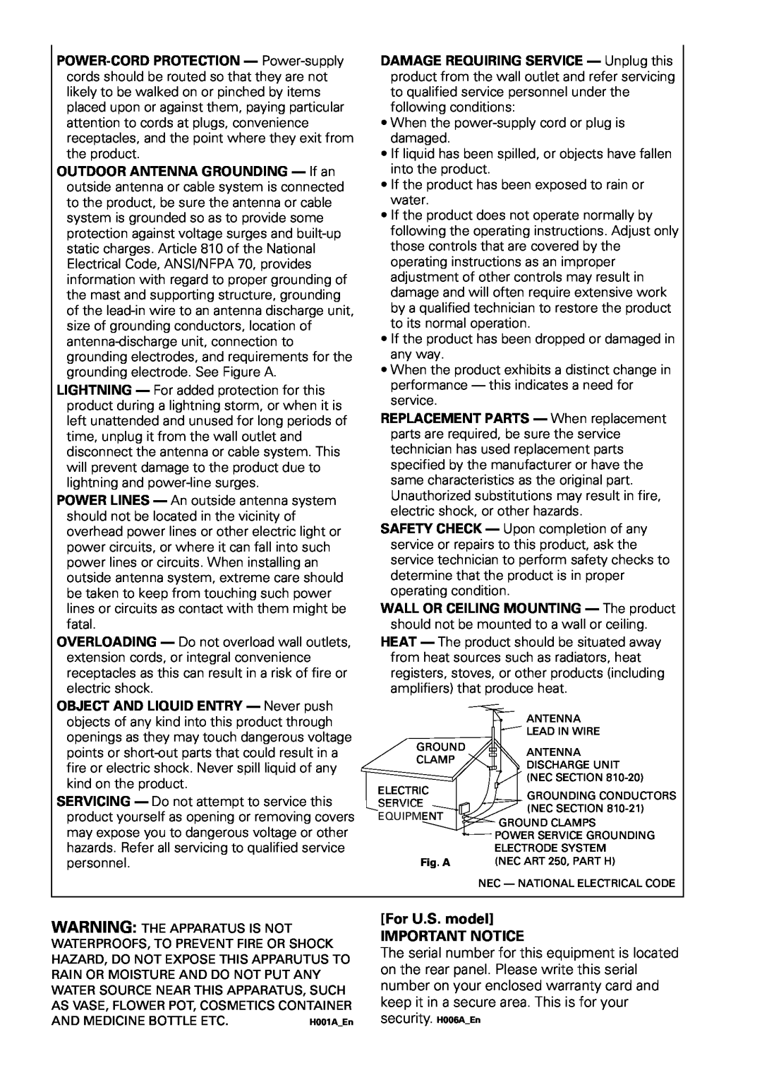 Pioneer 655A, DV-656A operating instructions For U.S. model IMPORTANT NOTICE 