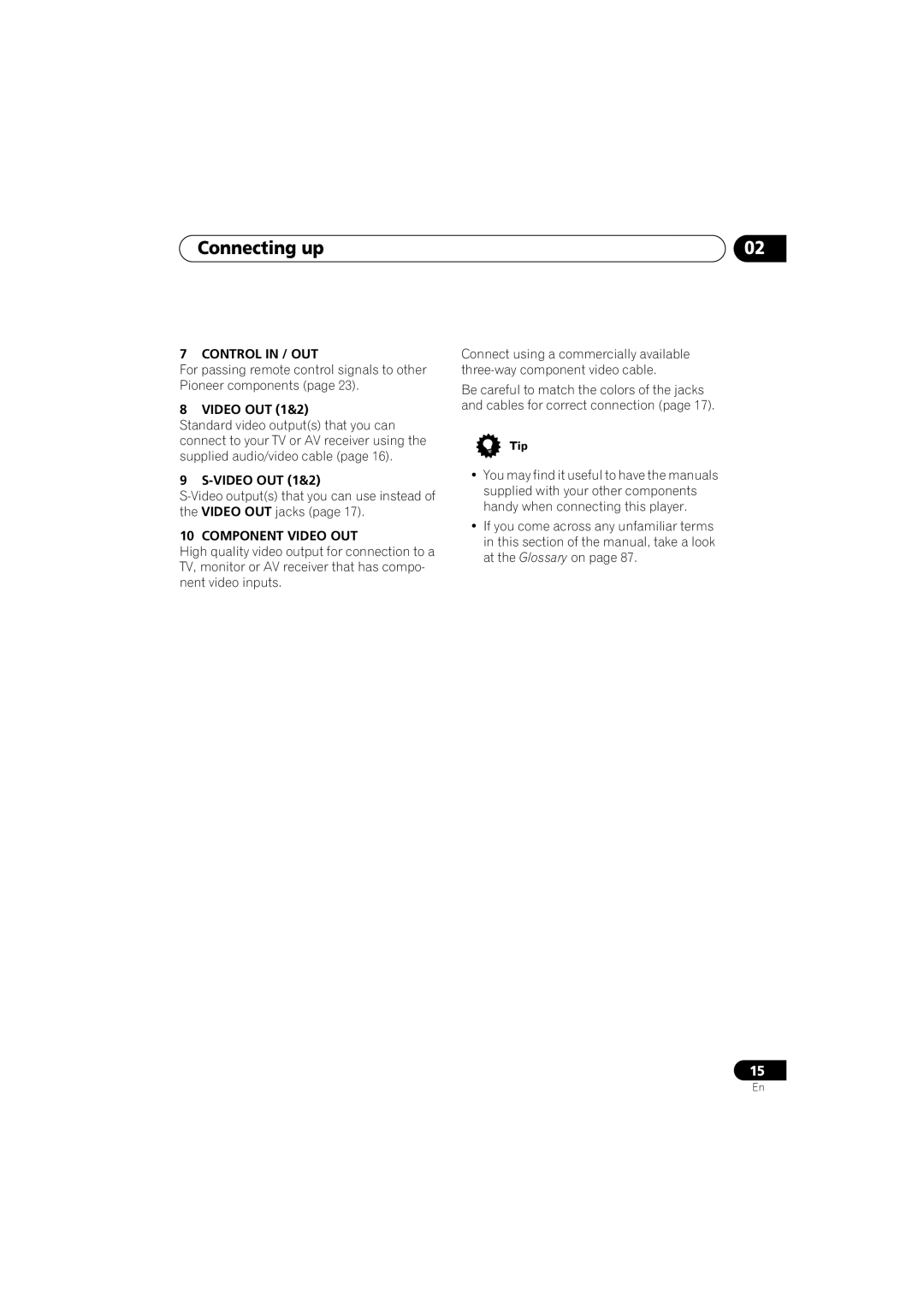 Pioneer DV-79AVi-s operating instructions Connecting up, Control in / OUT, Video OUT 1&2, Component Video OUT 