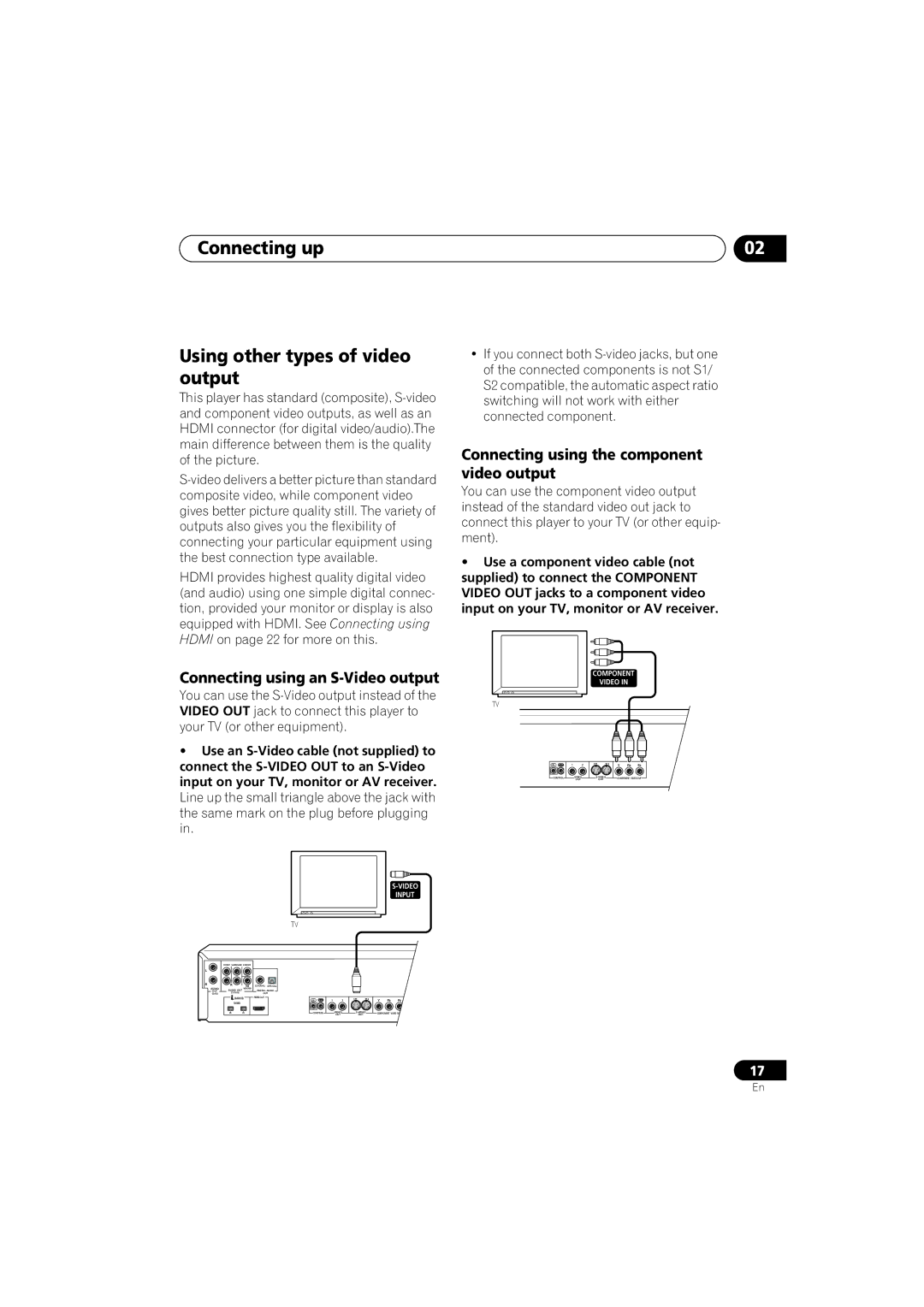 Pioneer DV-79AVi-s Connecting up Using other types of video output, Connecting using an S-Video output 