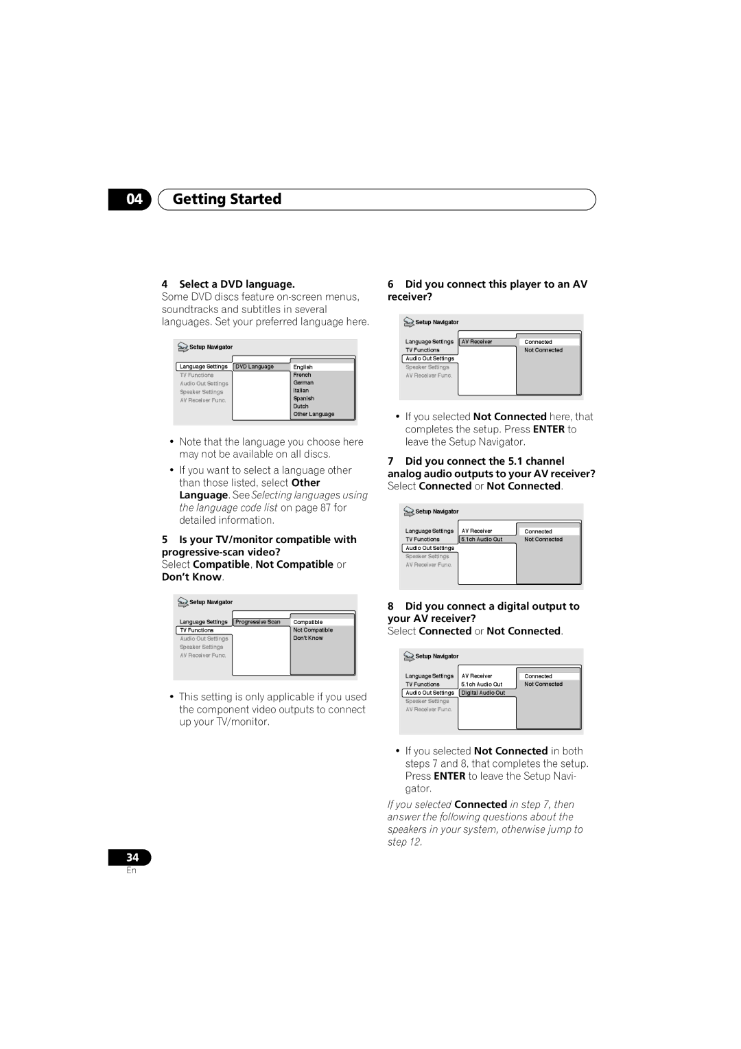 Pioneer DV-79AVi-s operating instructions Select a DVD language, Did you connect this player to an AV receiver? 