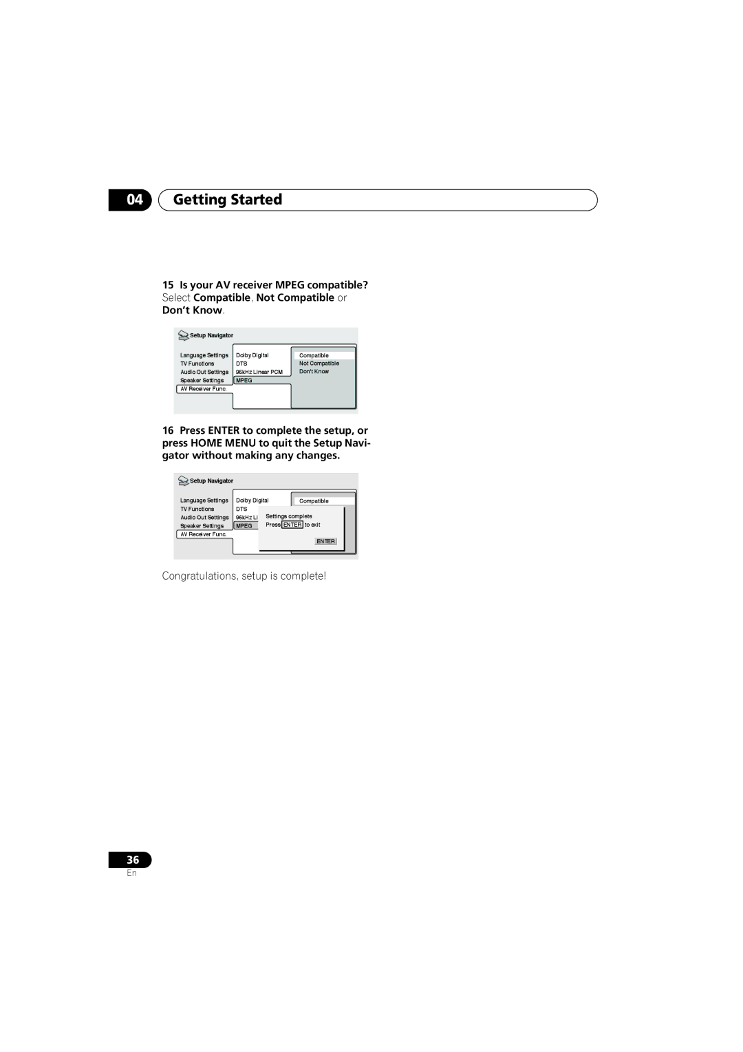 Pioneer DV-79AVi-s operating instructions Congratulations, setup is complete 