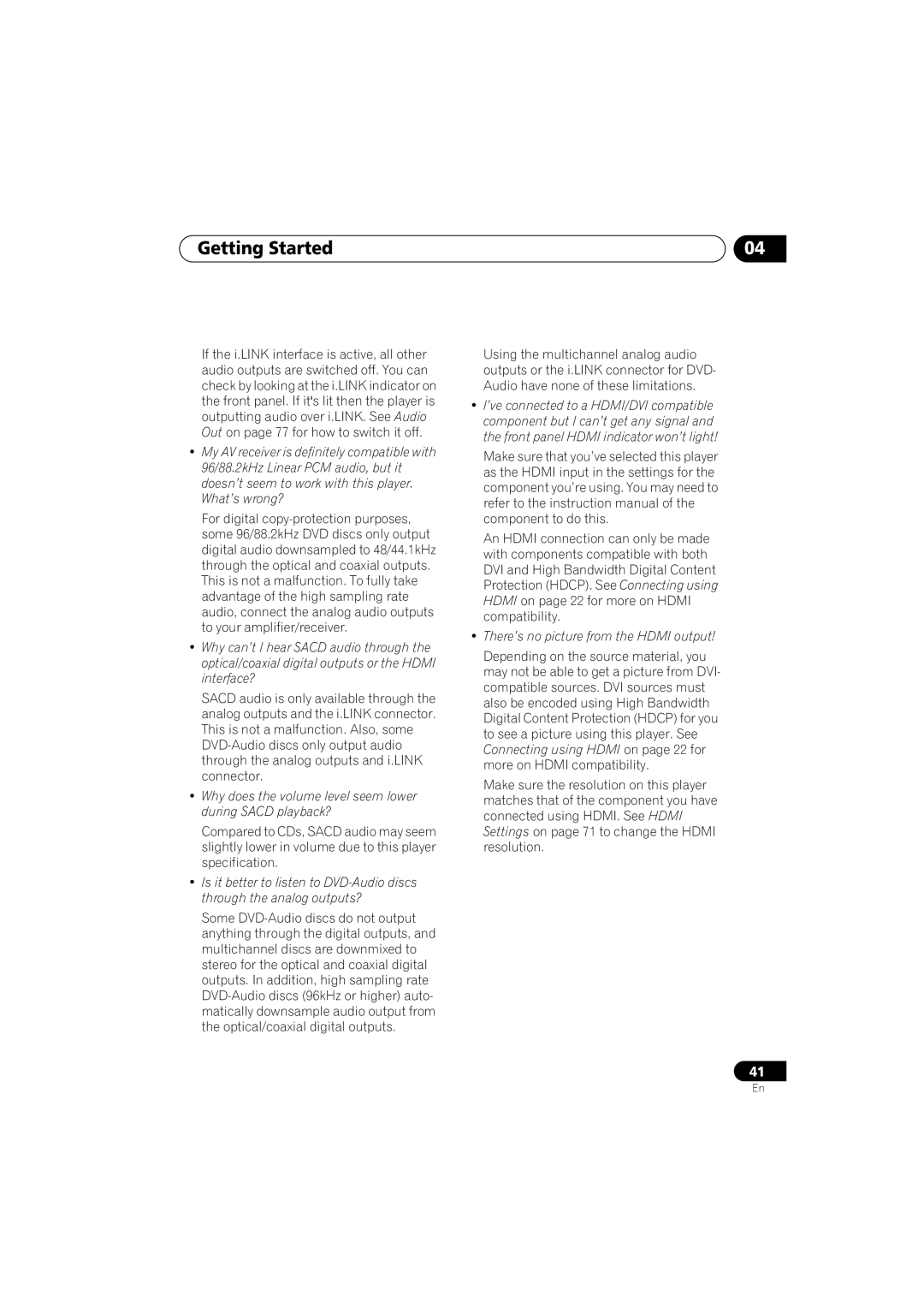 Pioneer DV-79AVi-s operating instructions Why does the volume level seem lower during Sacd playback? 