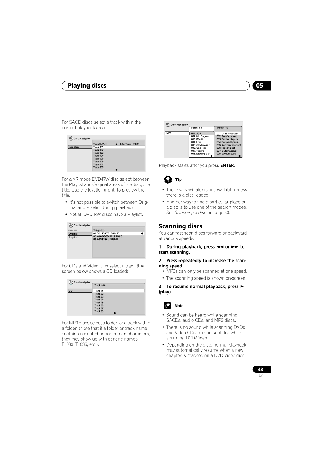 Pioneer DV-79AVi-s operating instructions Scanning discs, To resume normal playback, press play 