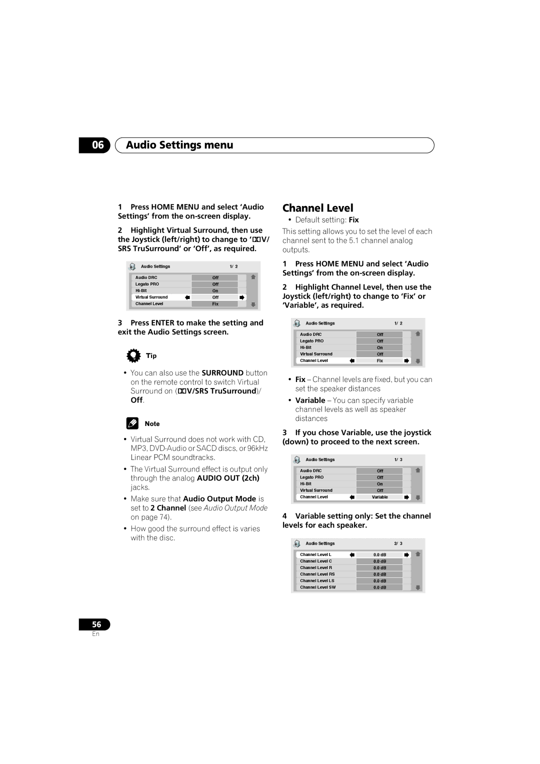 Pioneer DV-79AVi-s operating instructions Channel Level 