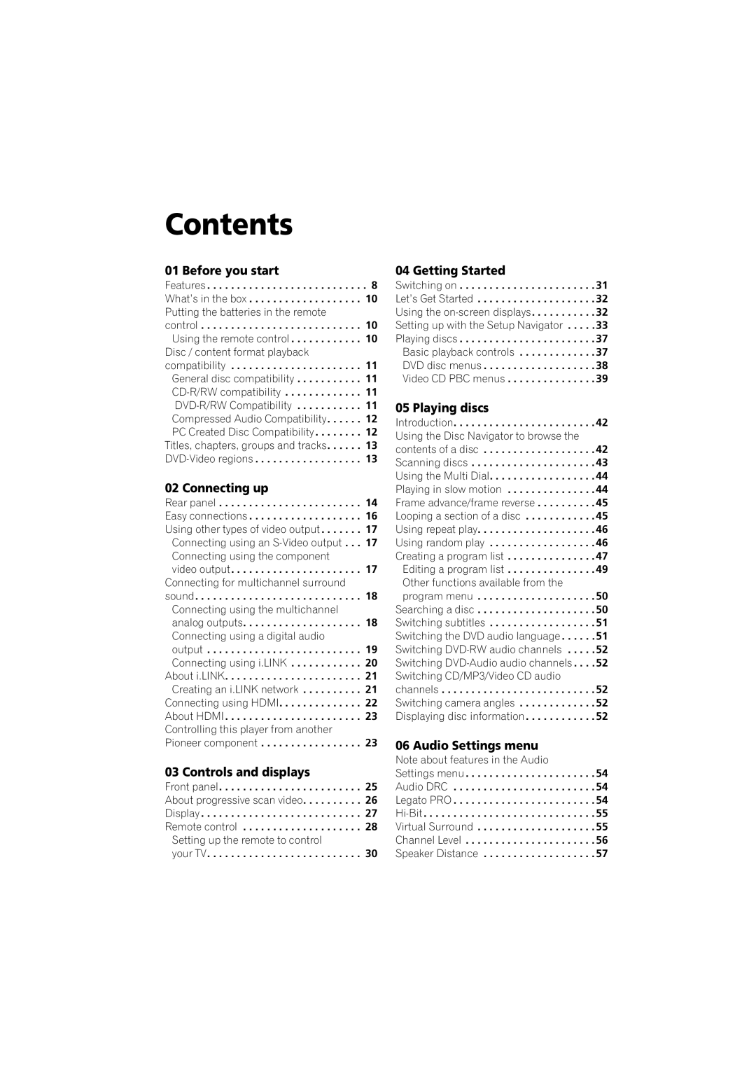 Pioneer DV-79AVi-s operating instructions Contents 