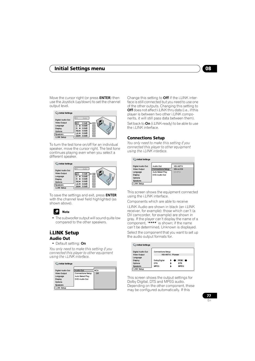 Pioneer DV-79AVi-s operating instructions Link Setup, Connections Setup, Audio Out 