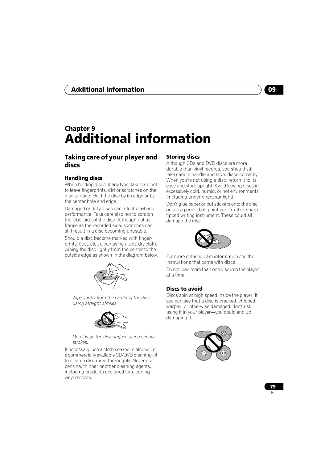 Pioneer DV-79AVi-s operating instructions Additional information Chapter, Taking care of your player and discs 