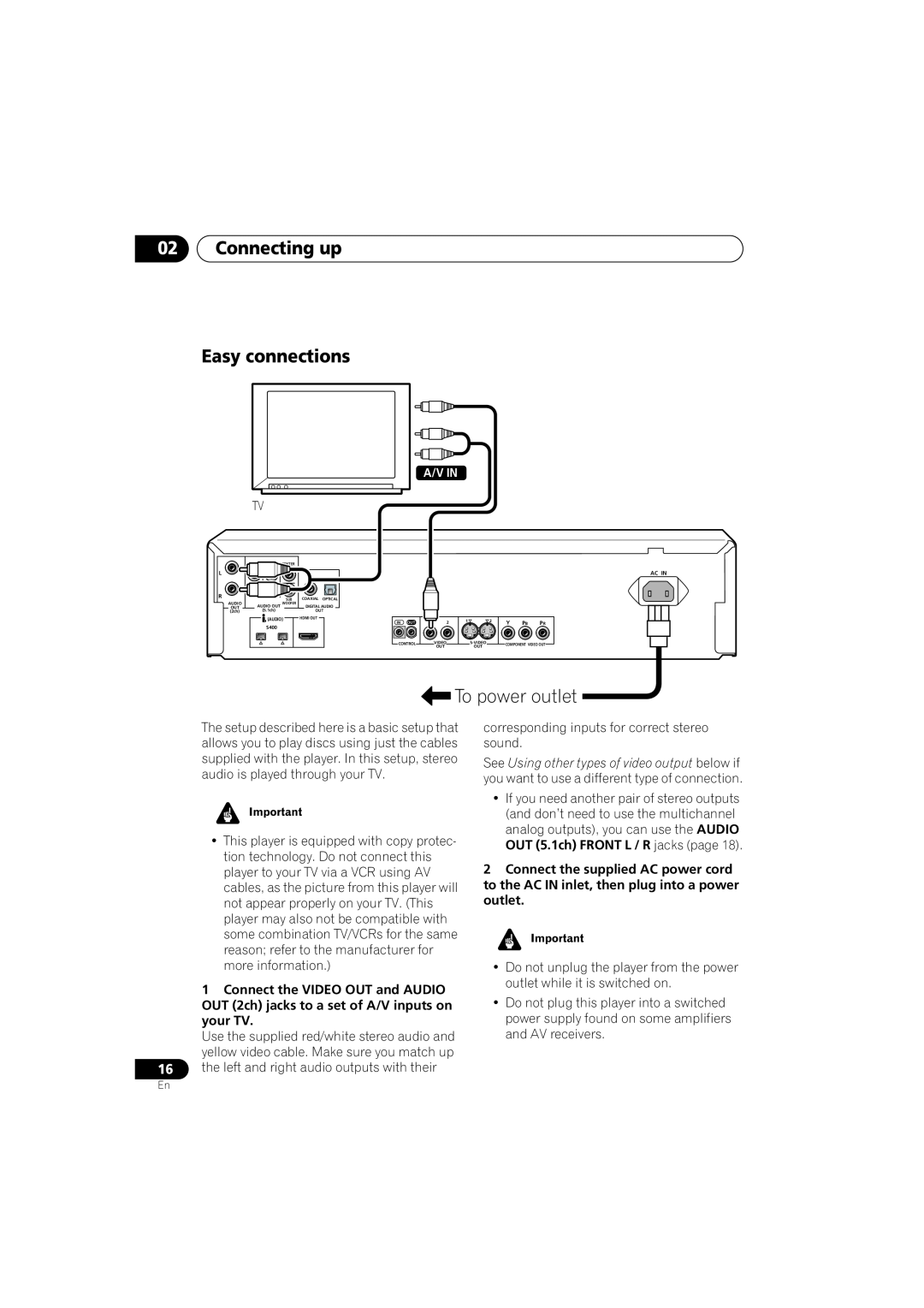 Pioneer DV-79AVi-s operating instructions Connecting up Easy connections, A/V In, To power outlet 