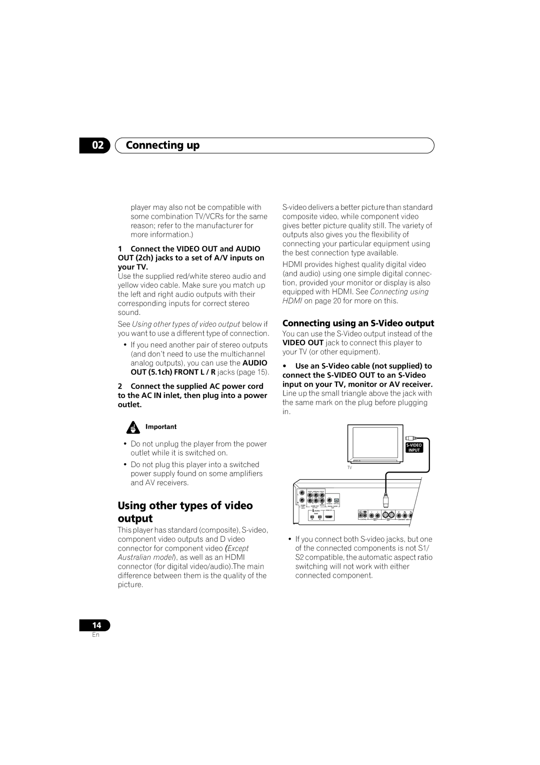 Pioneer DV-989AVi-G operating instructions Using other types of video output, Connecting using an S-Video output 