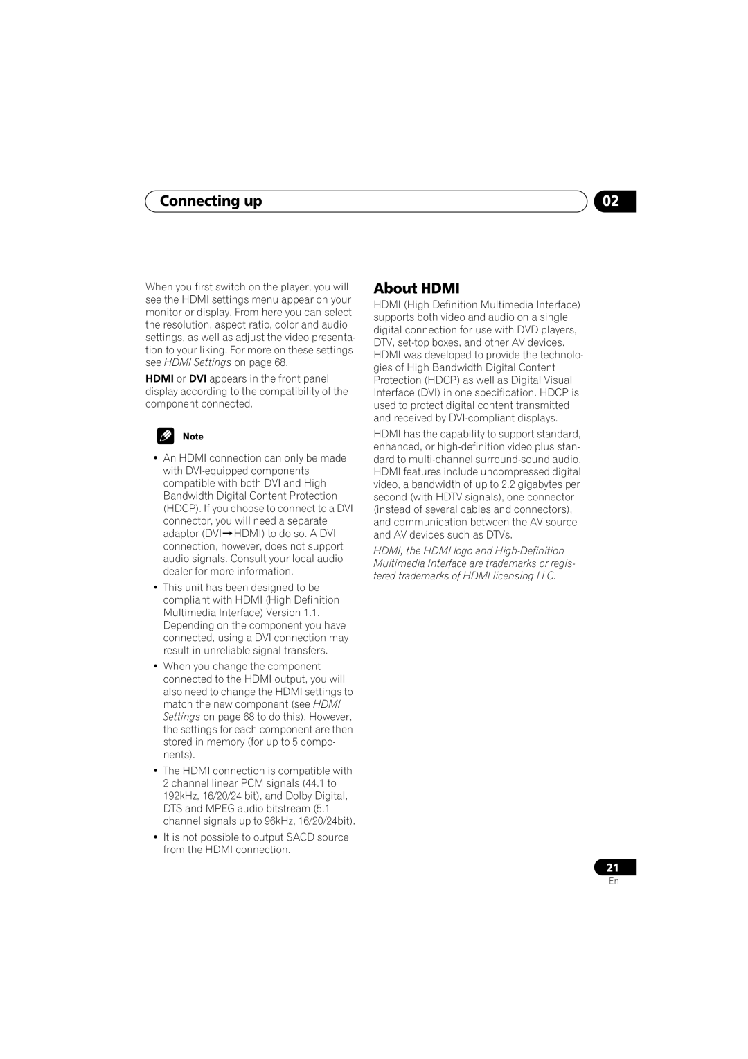 Pioneer DV-989AVi-G operating instructions About Hdmi 