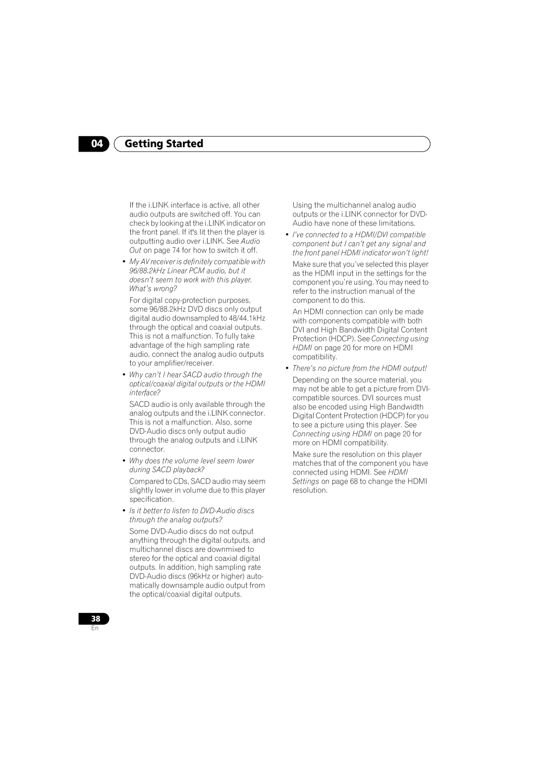 Pioneer DV-989AVi-G operating instructions Why does the volume level seem lower during Sacd playback? 