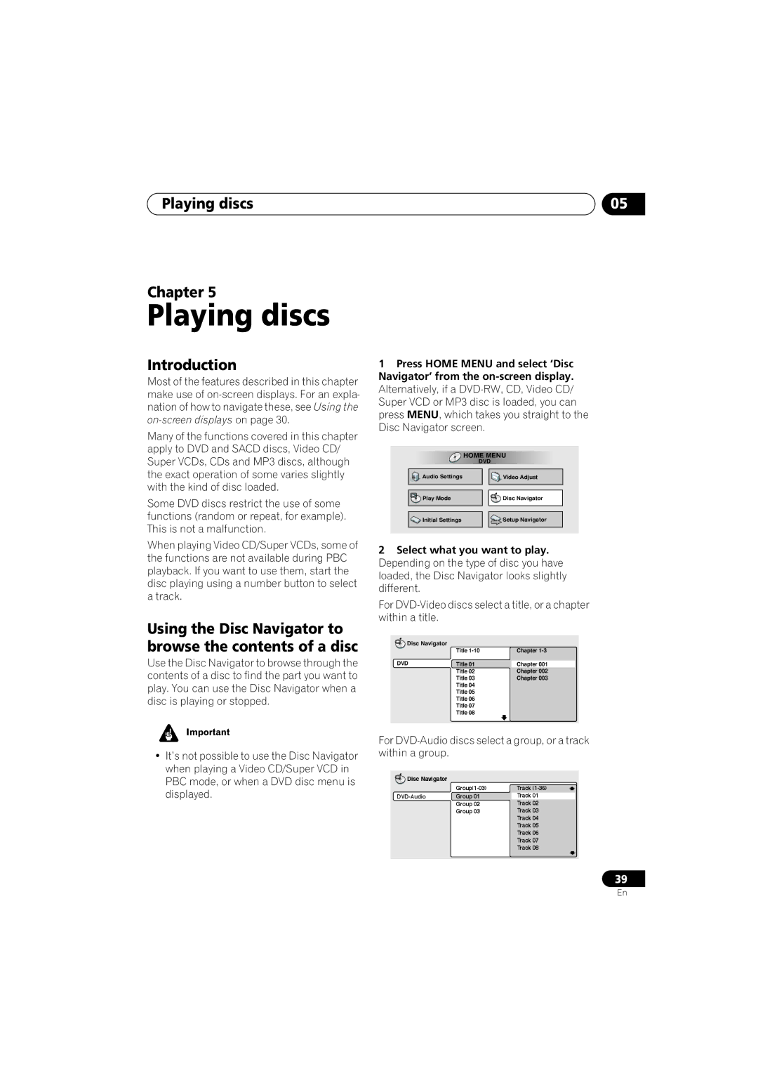 Pioneer DV-989AVi-G operating instructions Playing discs Chapter, Introduction 