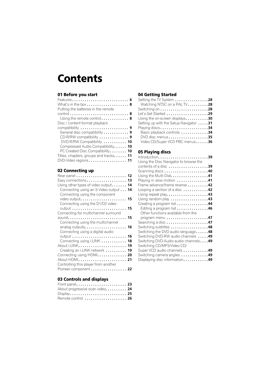 Pioneer DV-989AVi-G operating instructions Contents 