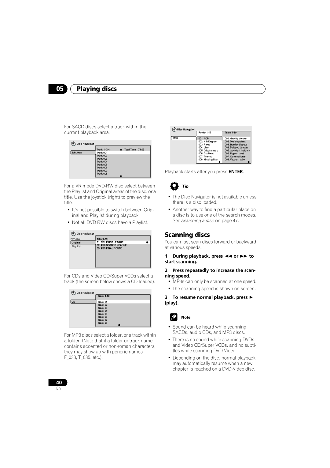 Pioneer DV-989AVi-G operating instructions Scanning discs, To resume normal playback, press play 