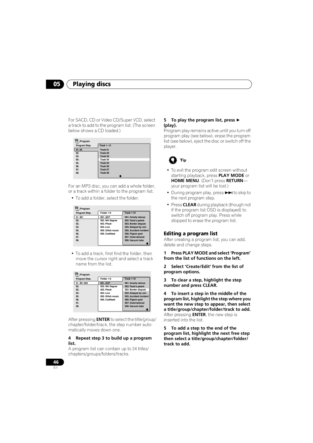 Pioneer DV-989AVi-G Editing a program list, Repeat to build up a program List, To play the program list, press play 