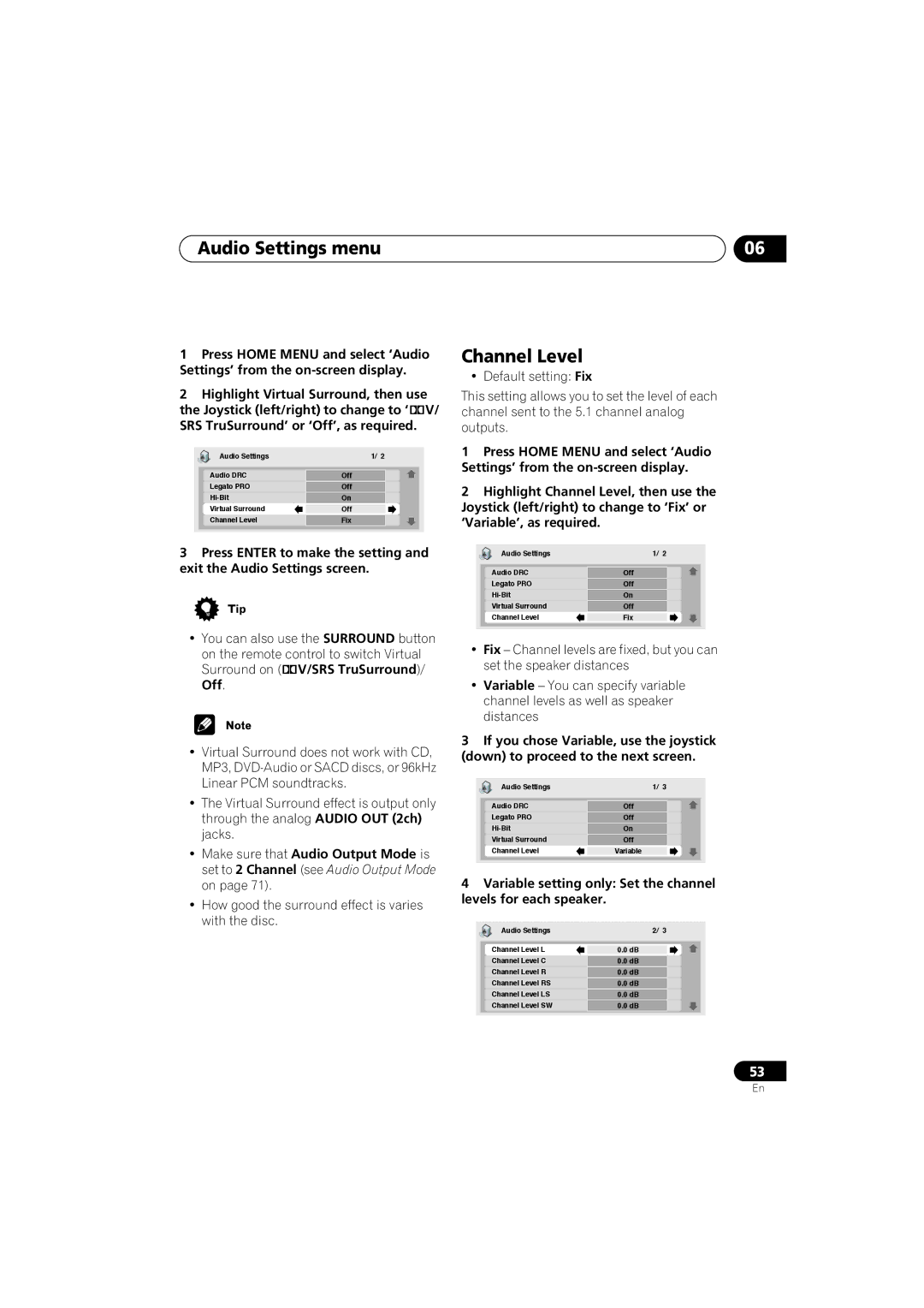 Pioneer DV-989AVi-G operating instructions Channel Level 