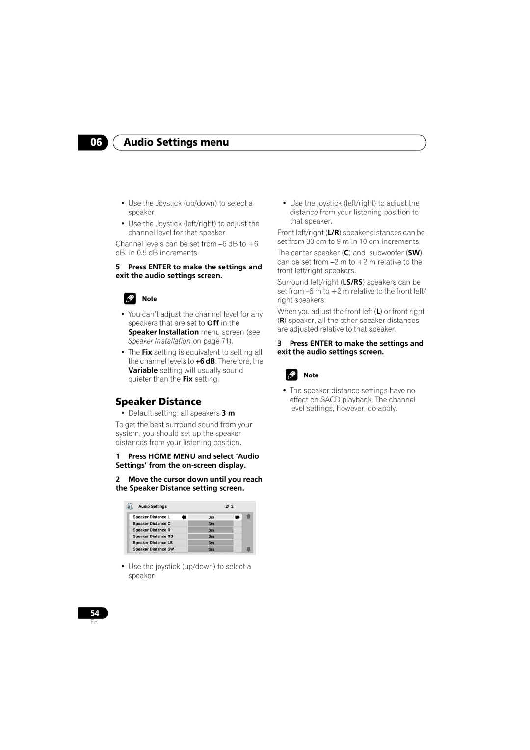 Pioneer DV-989AVi-G operating instructions Speaker Distance 