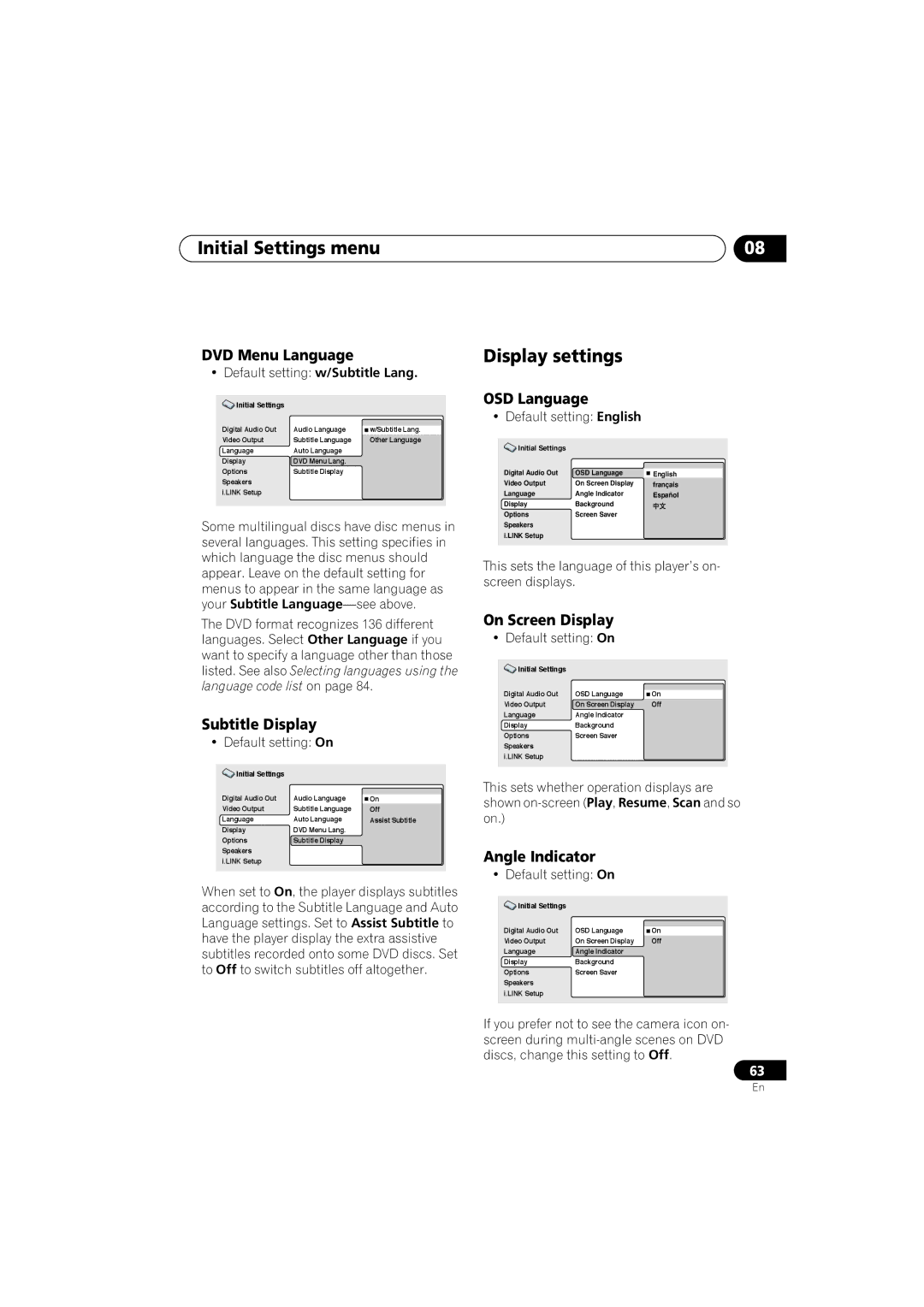 Pioneer DV-989AVi-G operating instructions Display settings 