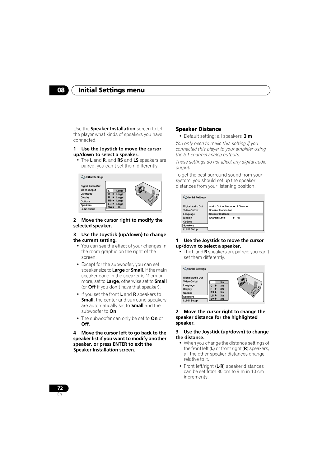 Pioneer DV-989AVi-G operating instructions Speaker Distance, Default setting all speakers 3 m 