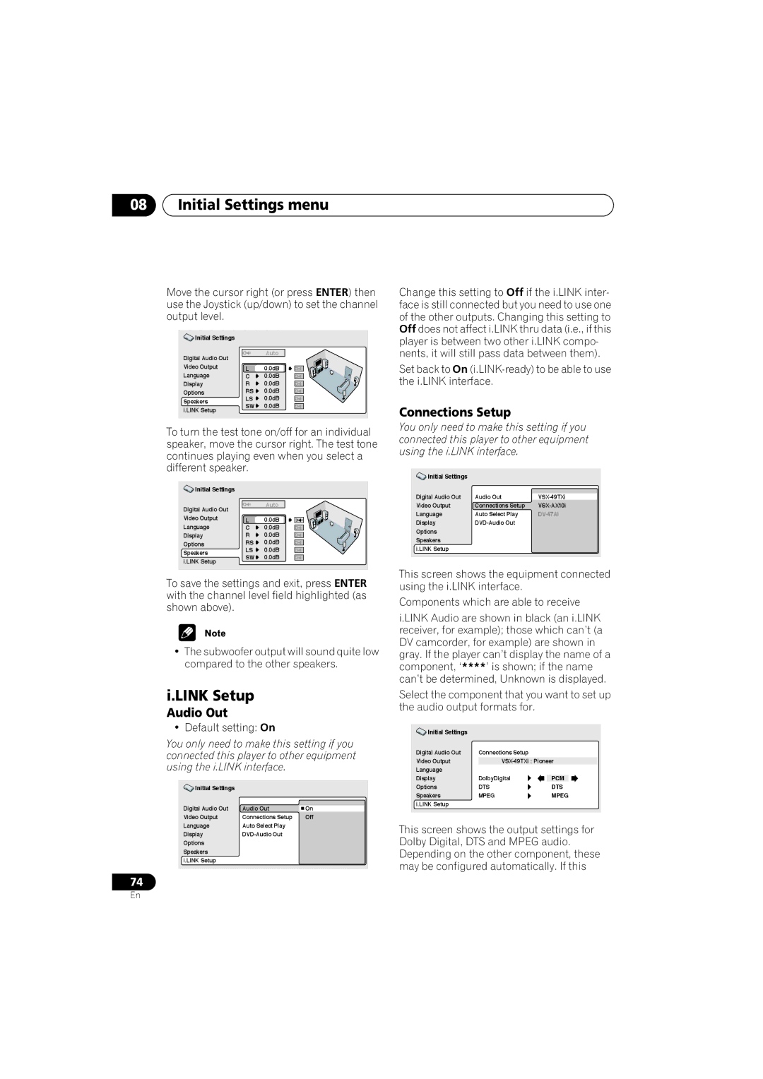 Pioneer DV-989AVi-G operating instructions Link Setup, Connections Setup, Audio Out 