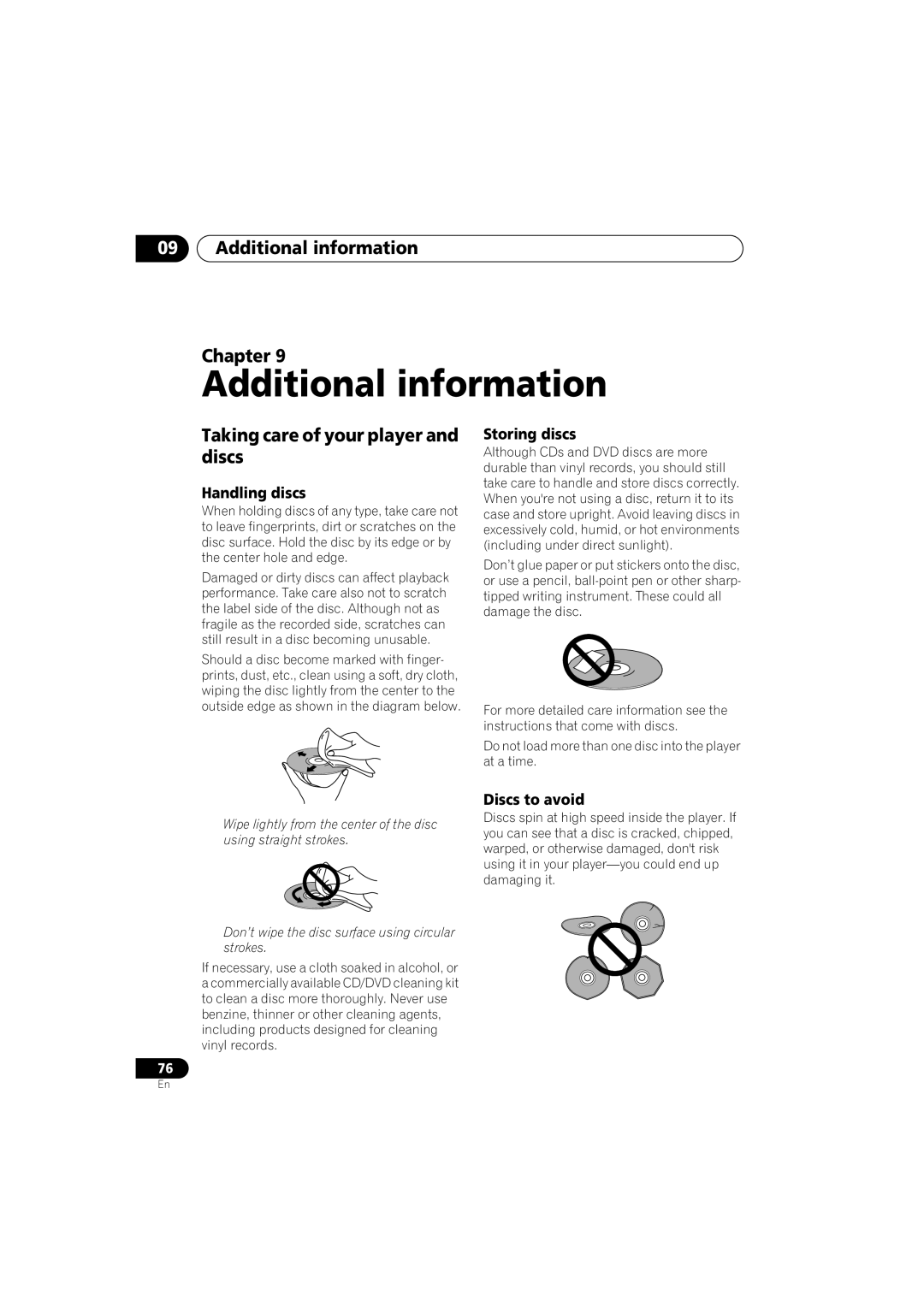 Pioneer DV-989AVi-G operating instructions Additional information Chapter, Taking care of your player and discs 