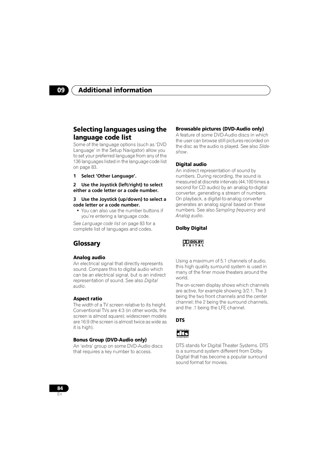 Pioneer DV-989AVi-G operating instructions Glossary 