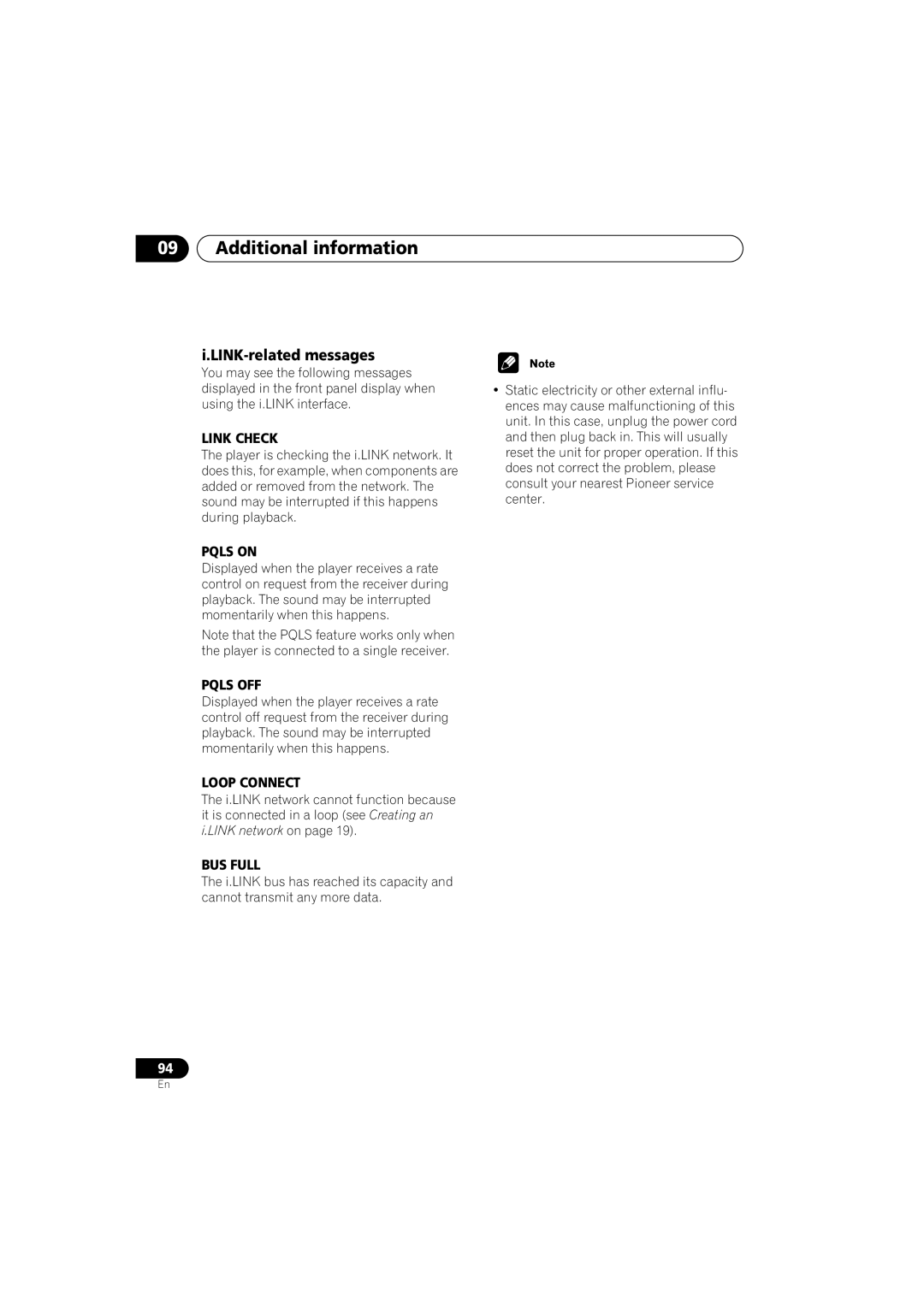 Pioneer DV-989AVi-G operating instructions LINK-related messages, Link Check 