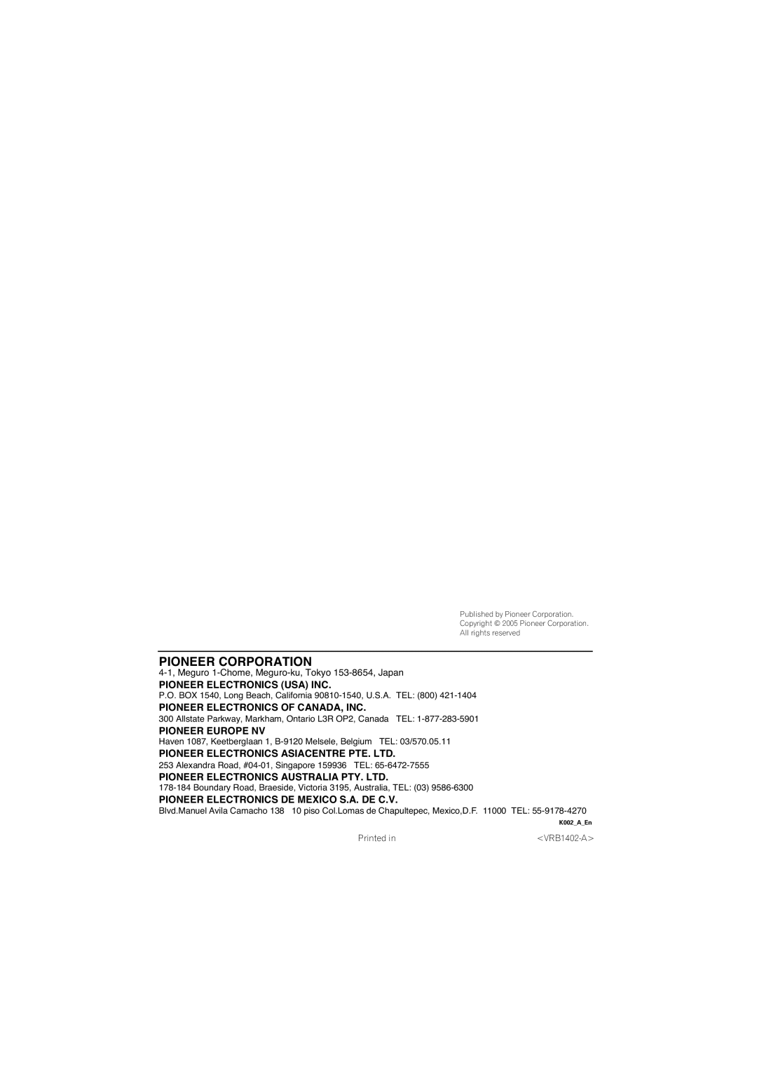 Pioneer DV-989AVi-G operating instructions Pioneer Corporation 