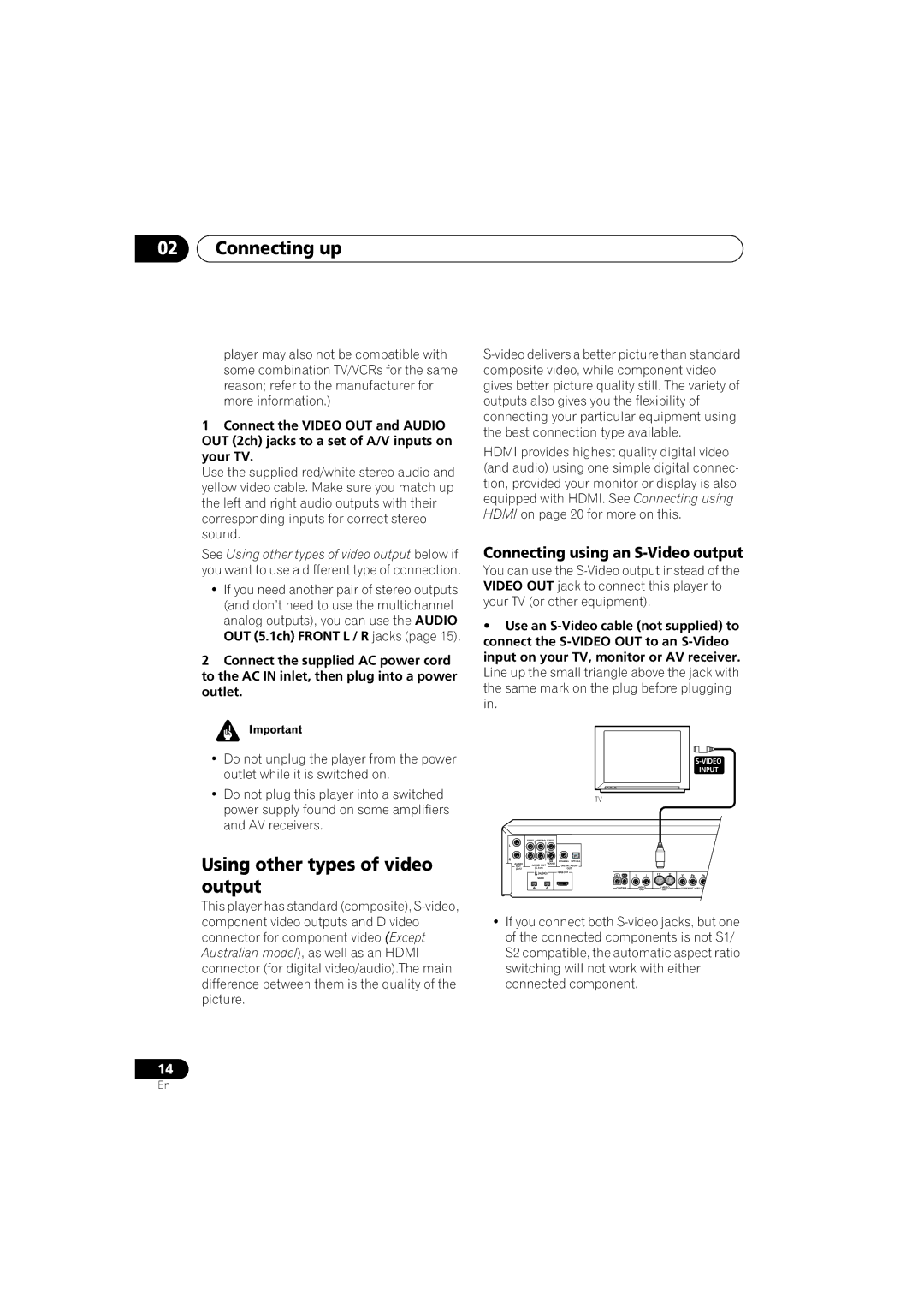 Pioneer DV-989AVi-S operating instructions Using other types of video output, Connecting using an S-Video output 