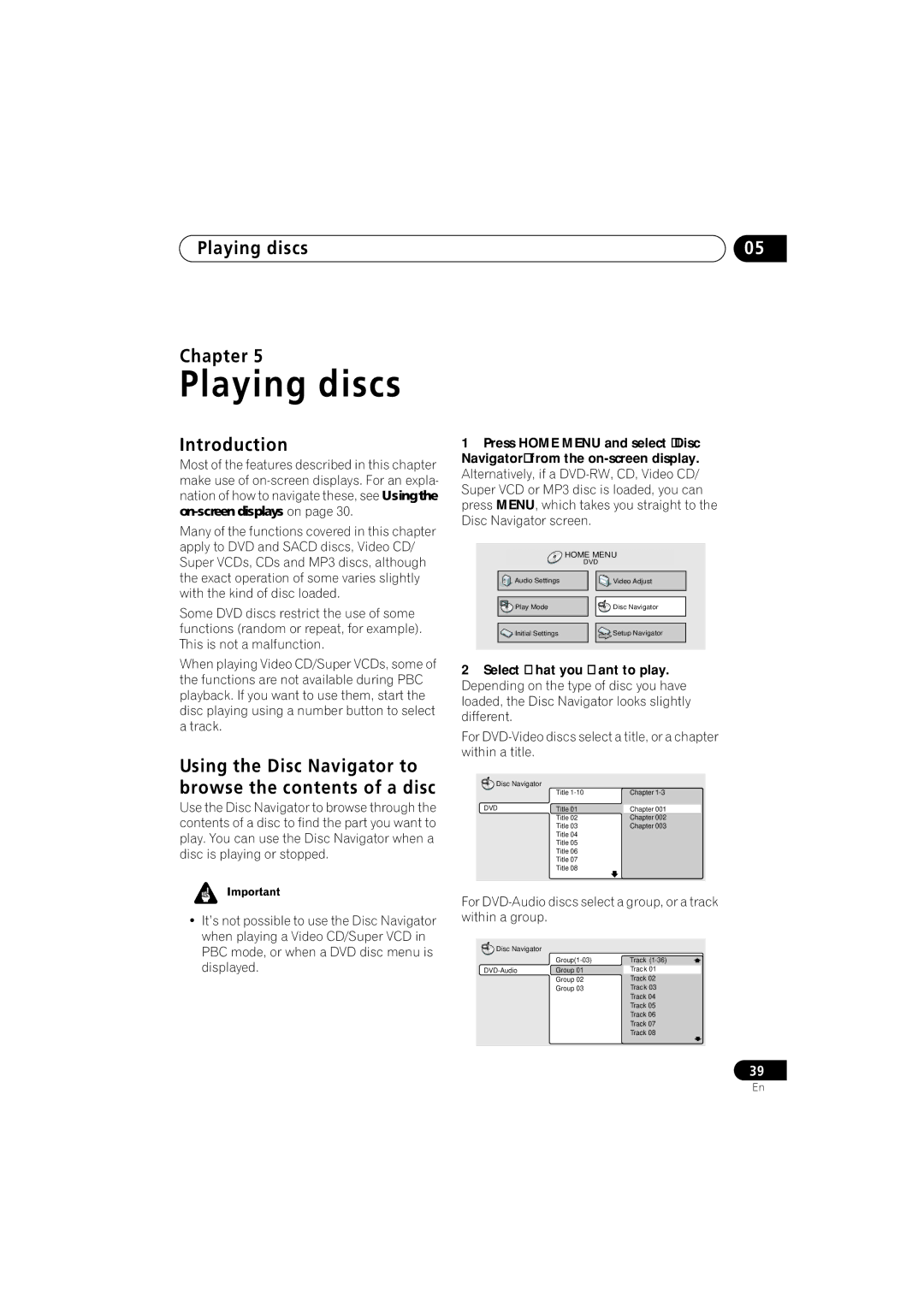 Pioneer DV-989AVi-S operating instructions Playing discs Chapter, Introduction 