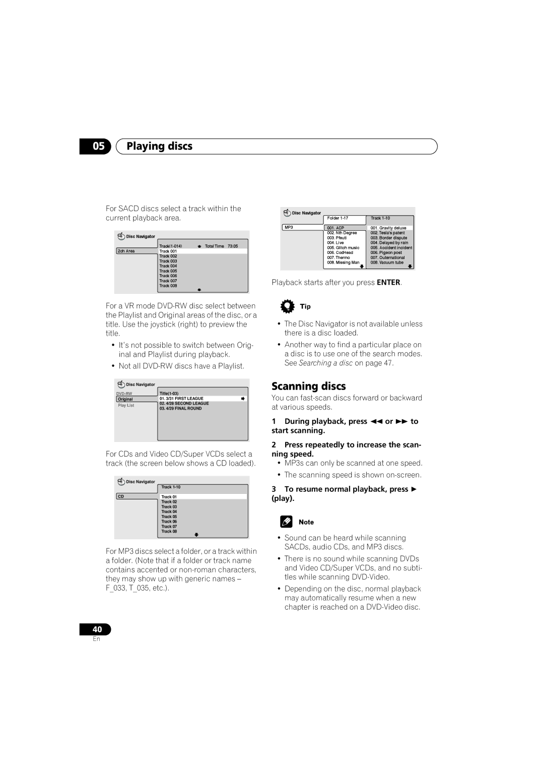 Pioneer DV-989AVi-S operating instructions Scanning discs, To resume normal playback, press play 