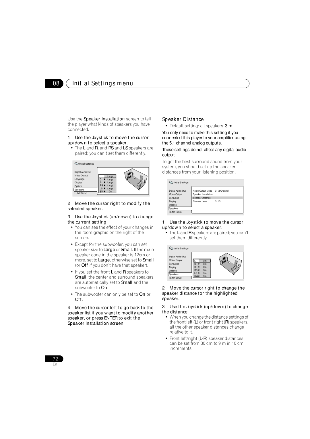 Pioneer DV-989AVi-S operating instructions Speaker Distance, Default setting all speakers 3 m 