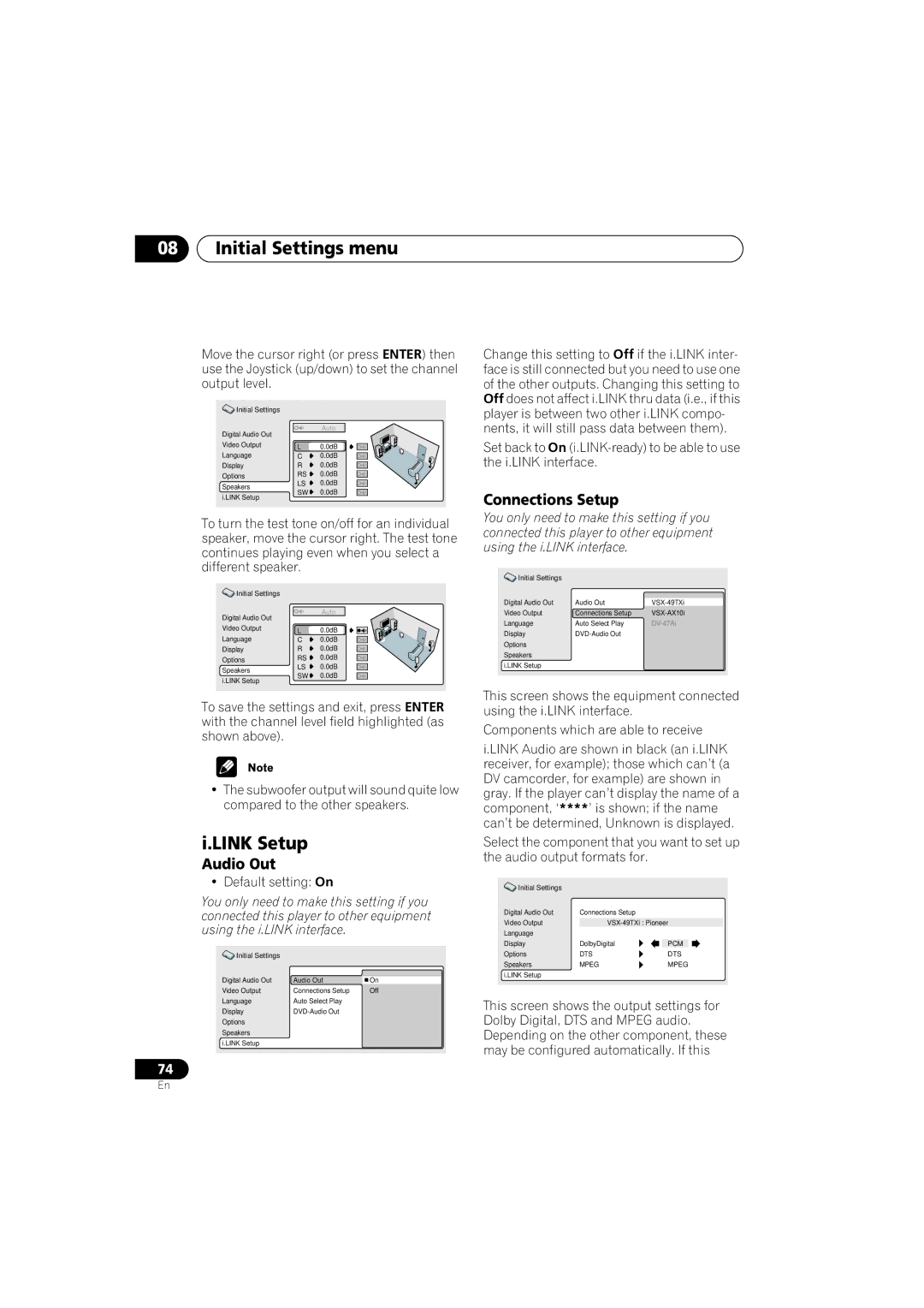 Pioneer DV-989AVi-S operating instructions Link Setup, Connections Setup, Audio Out 