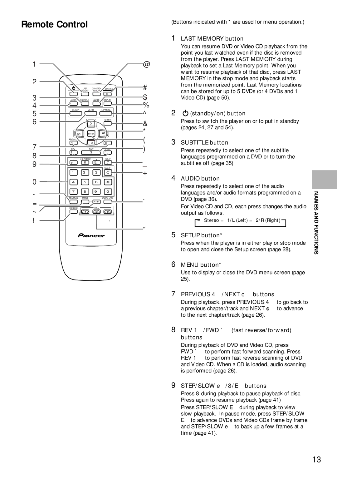 Pioneer DV-C302D operating instructions Remote Control 