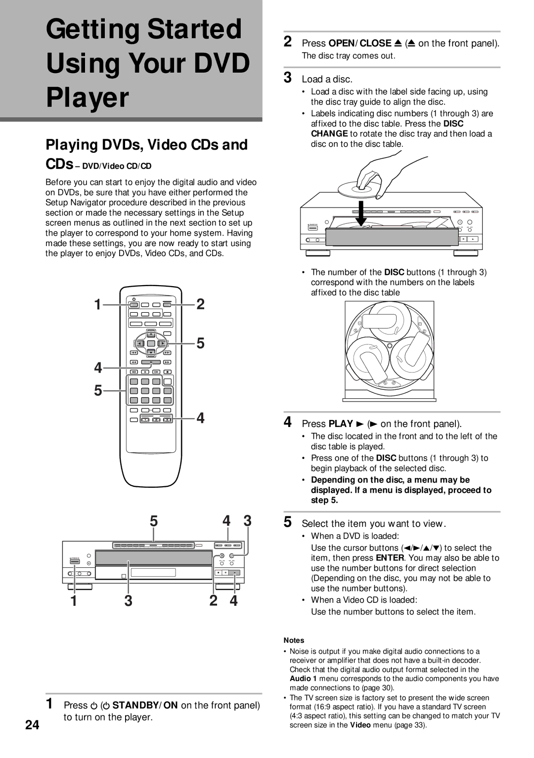 Pioneer DV-C302D operating instructions Getting Started, Player, Playing DVDs, Video CDs, CDs DVD/Video CD/CD 