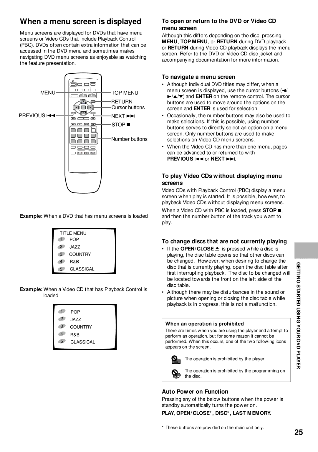 Pioneer DV-C302D operating instructions When a menu screen is displayed 