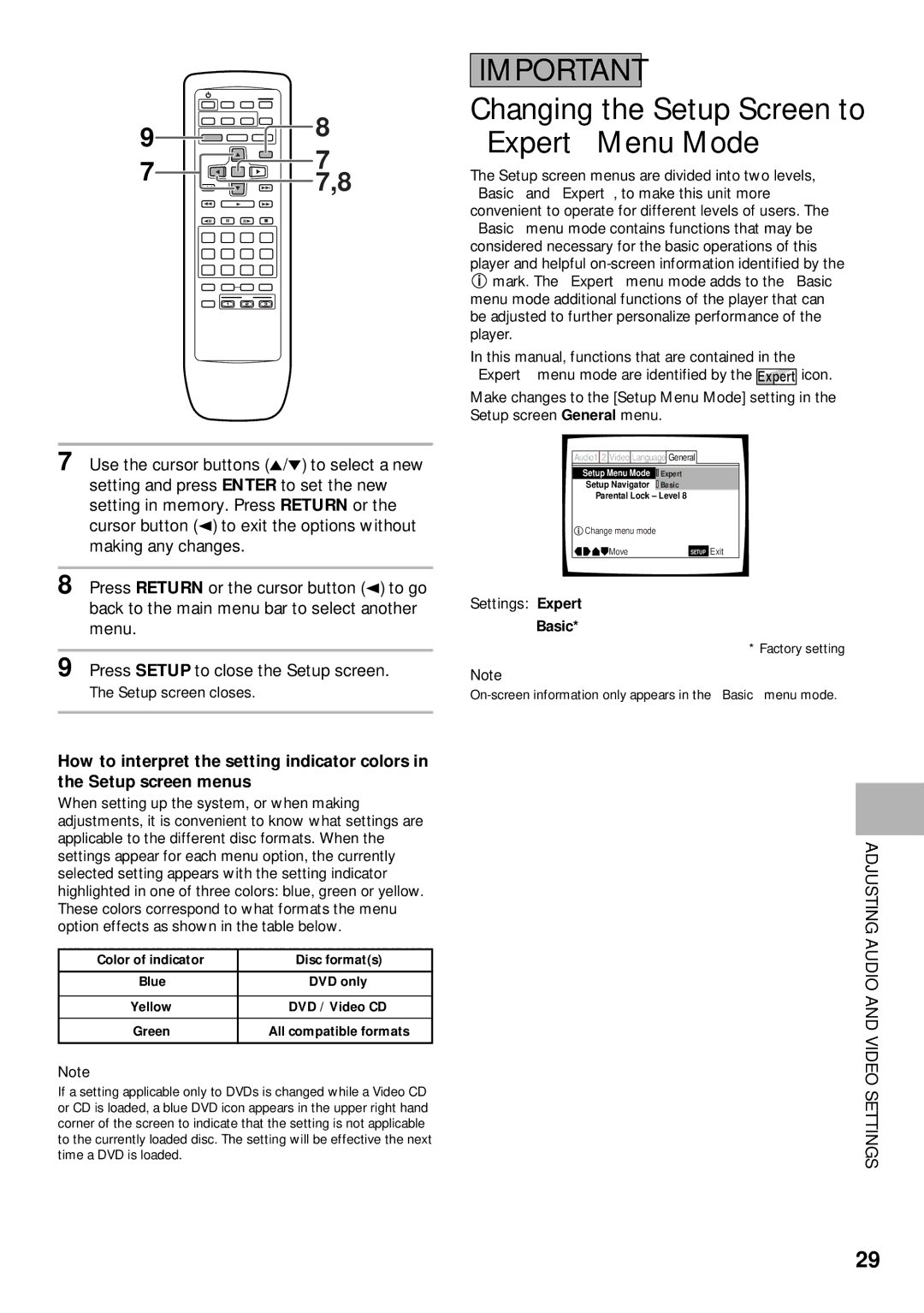 Pioneer DV-C302D operating instructions Adjusting Audio and Video Settings, Basic 