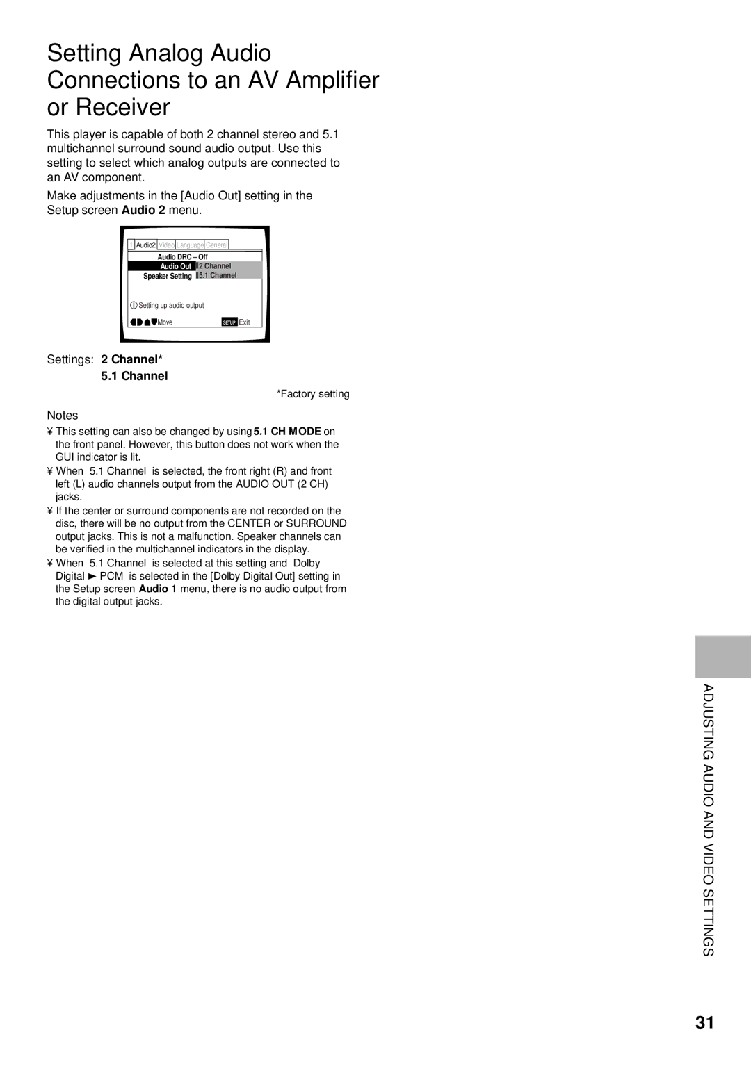 Pioneer DV-C302D operating instructions Settings 2 Channel 