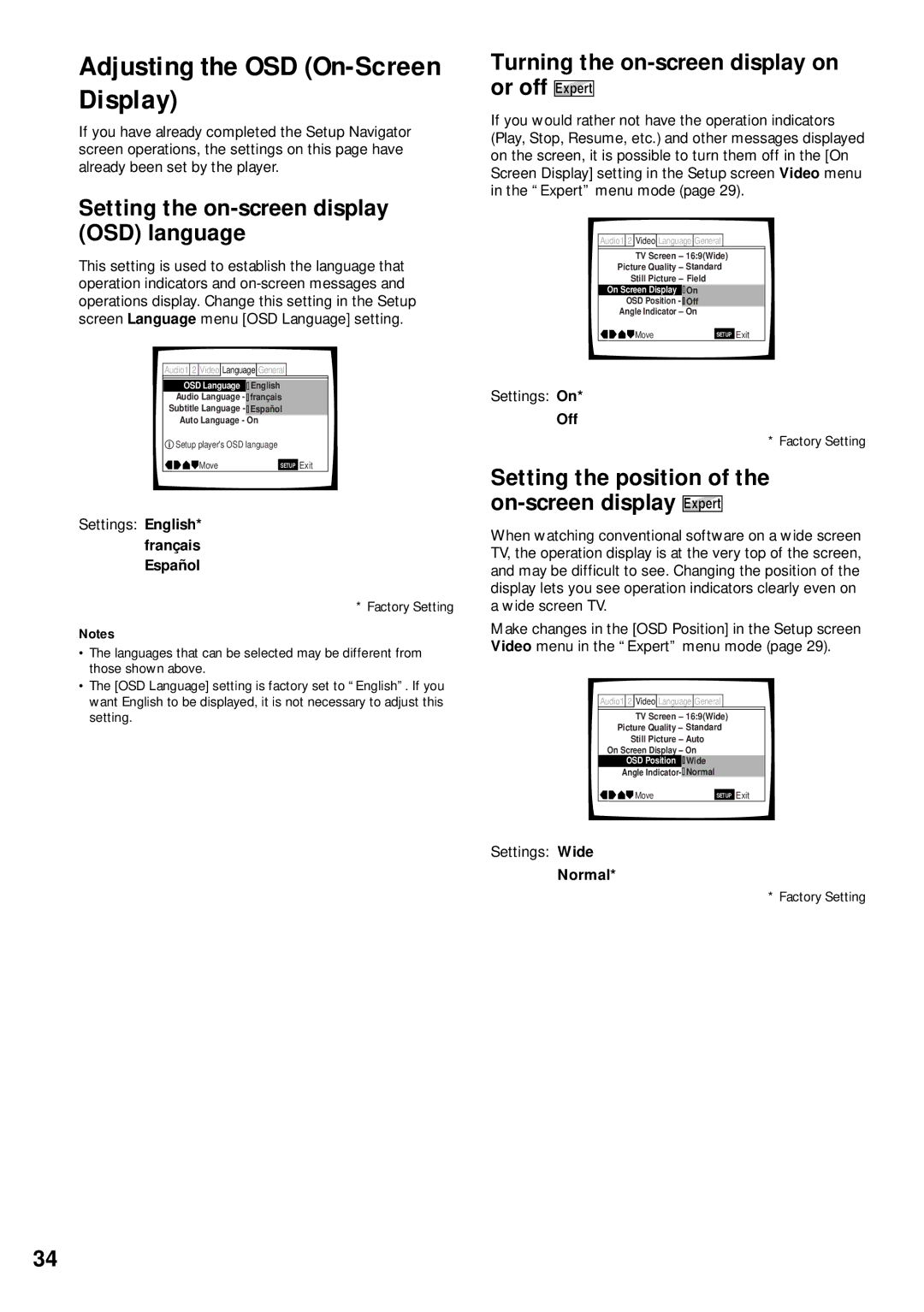 Pioneer DV-C302D operating instructions Adjusting the OSD On-Screen Display, Setting the on-screen display OSD language 