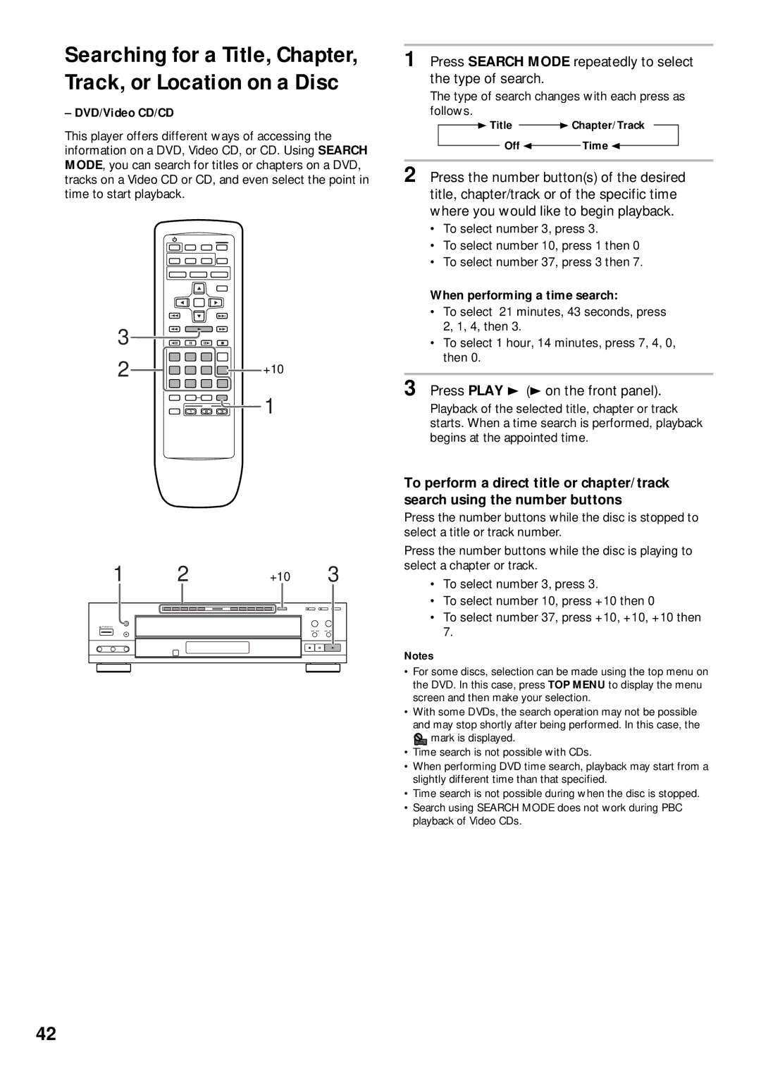 Pioneer DV-C302D Press Search Mode repeatedly to select the type of search, When performing a time search 