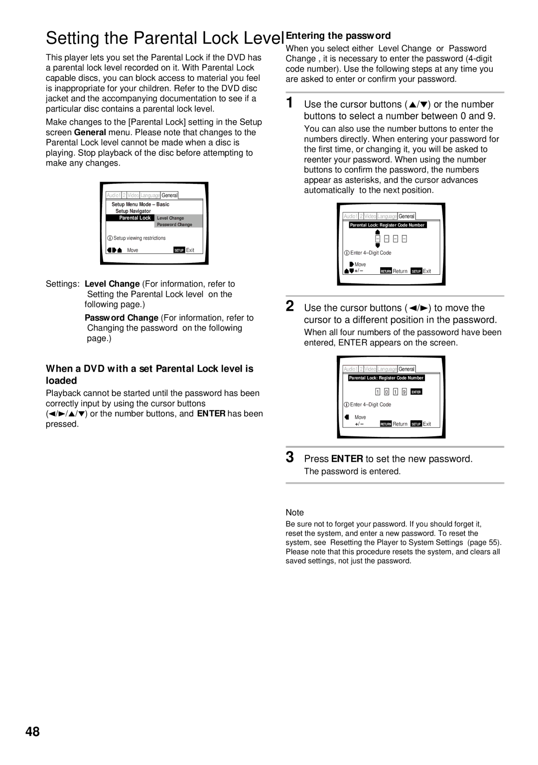 Pioneer DV-C302D operating instructions When a DVD with a set Parental Lock level is loaded, Entering the password 