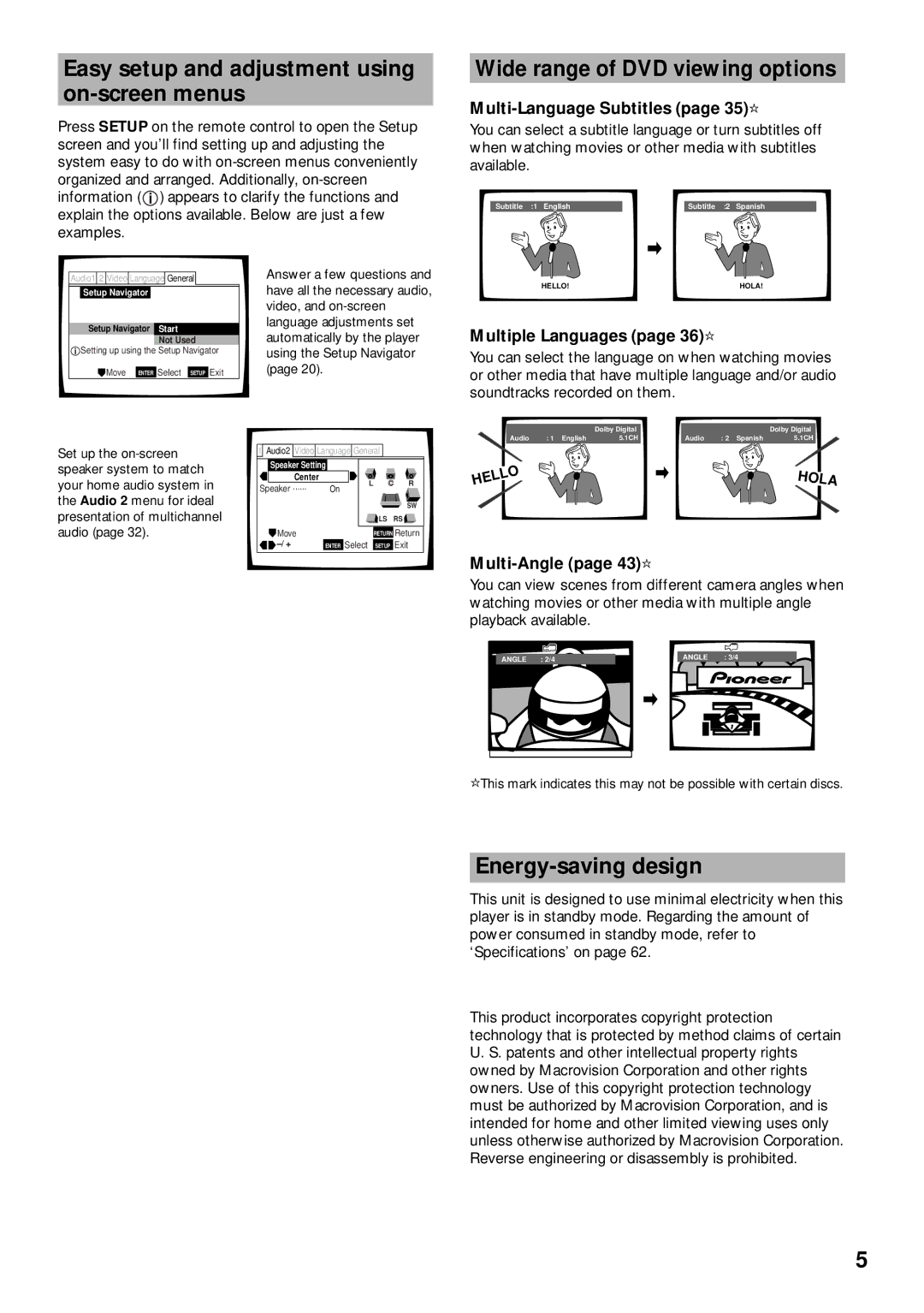 Pioneer DV-C302D Easy setup and adjustment using on-screen menus, Wide range of DVD viewing options, Energy-saving design 