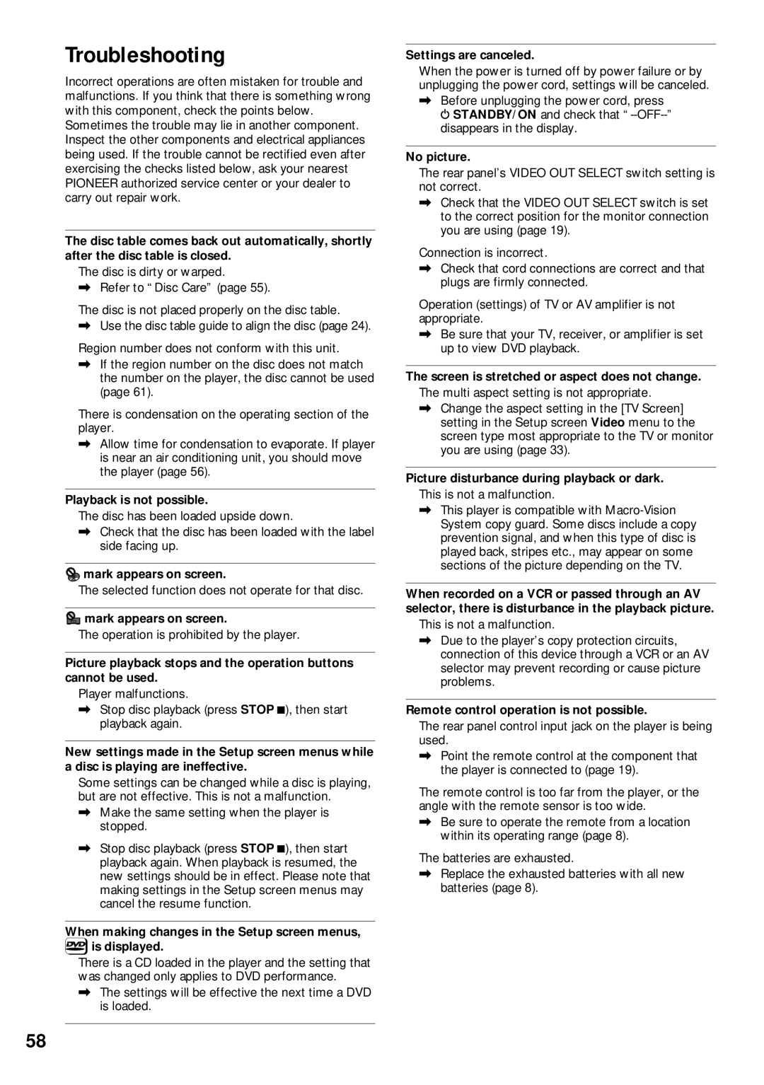 Pioneer DV-C302D operating instructions Troubleshooting 