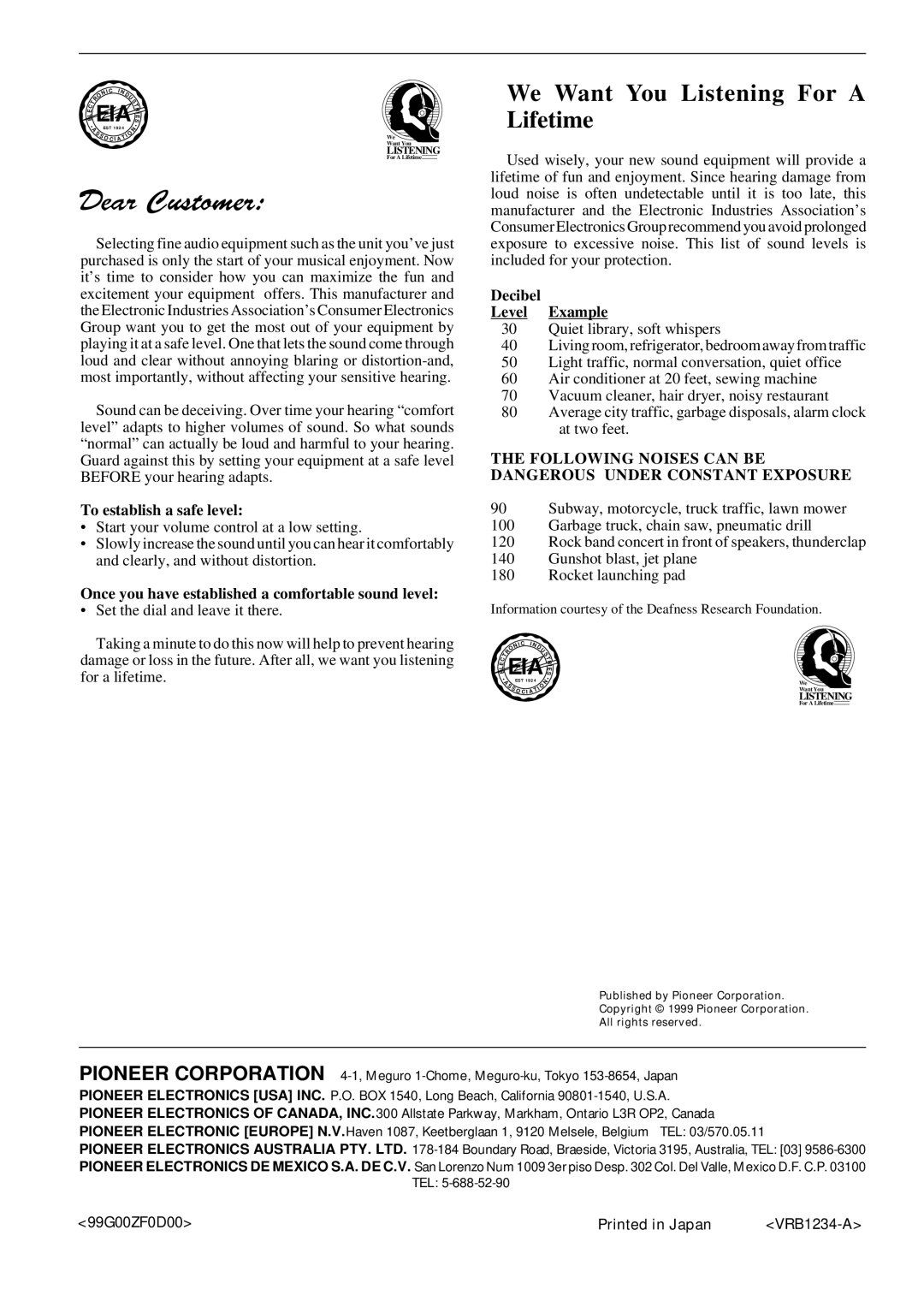 Pioneer DV-C302D operating instructions Eia, Listening 