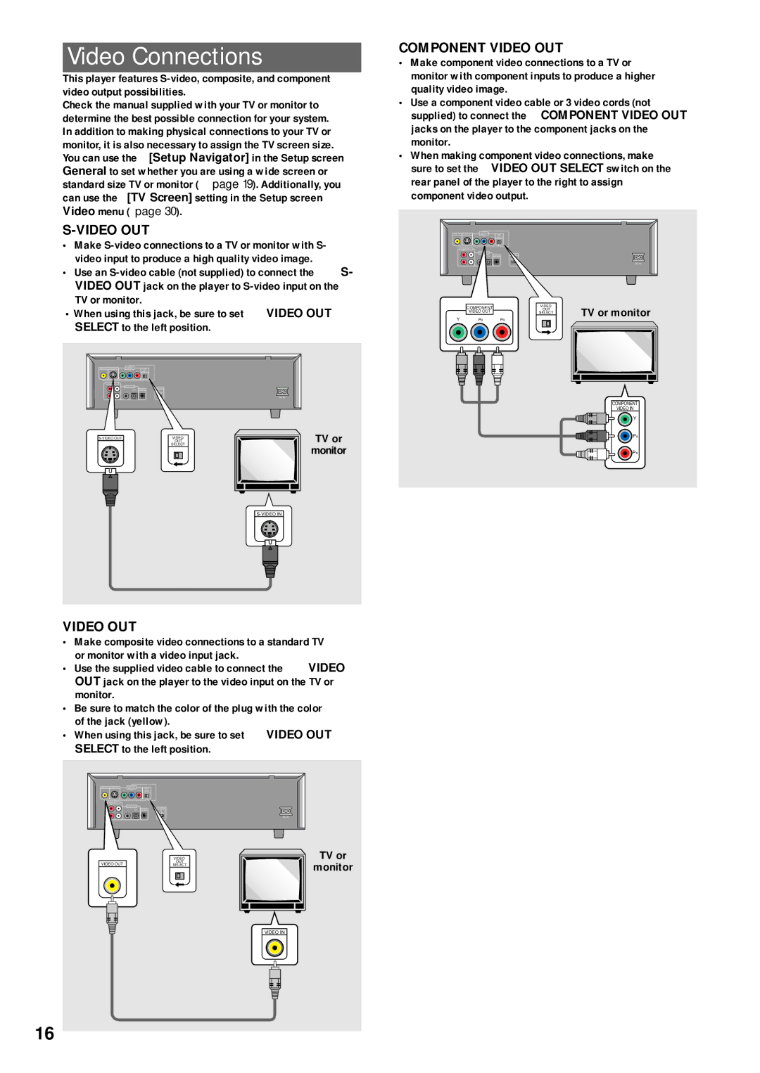 Pioneer DV-C503 operating instructions Video Connections, Component Video OUT, TV or 