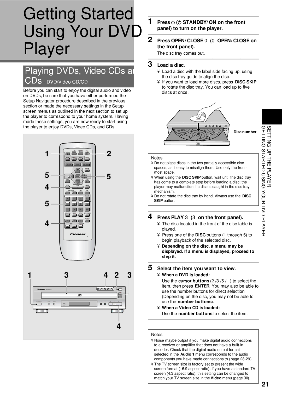 Pioneer DV-C503 operating instructions Getting Started, Player, Playing DVDs, Video CDs, CDs DVD/Video CD/CD 