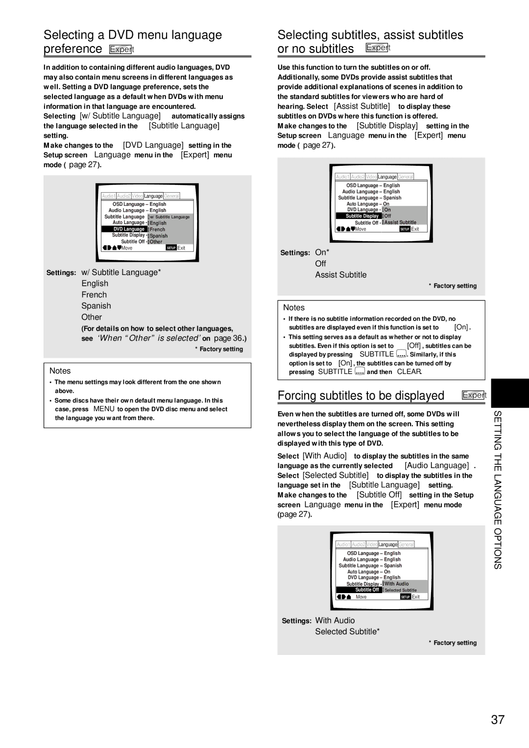 Pioneer DV-C503 Selecting a DVD menu language preference Expert, Forcing subtitles to be displayed Expert 