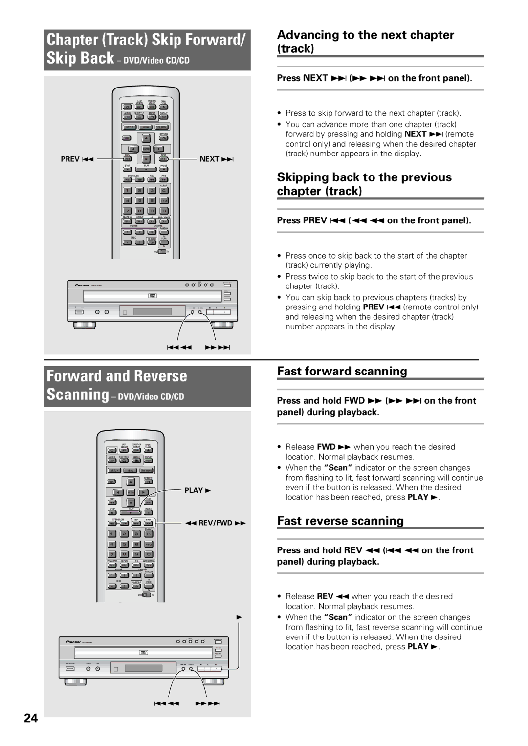 Pioneer DV-C603 operating instructions Chapter Track Skip Forward, Forward and Reverse 