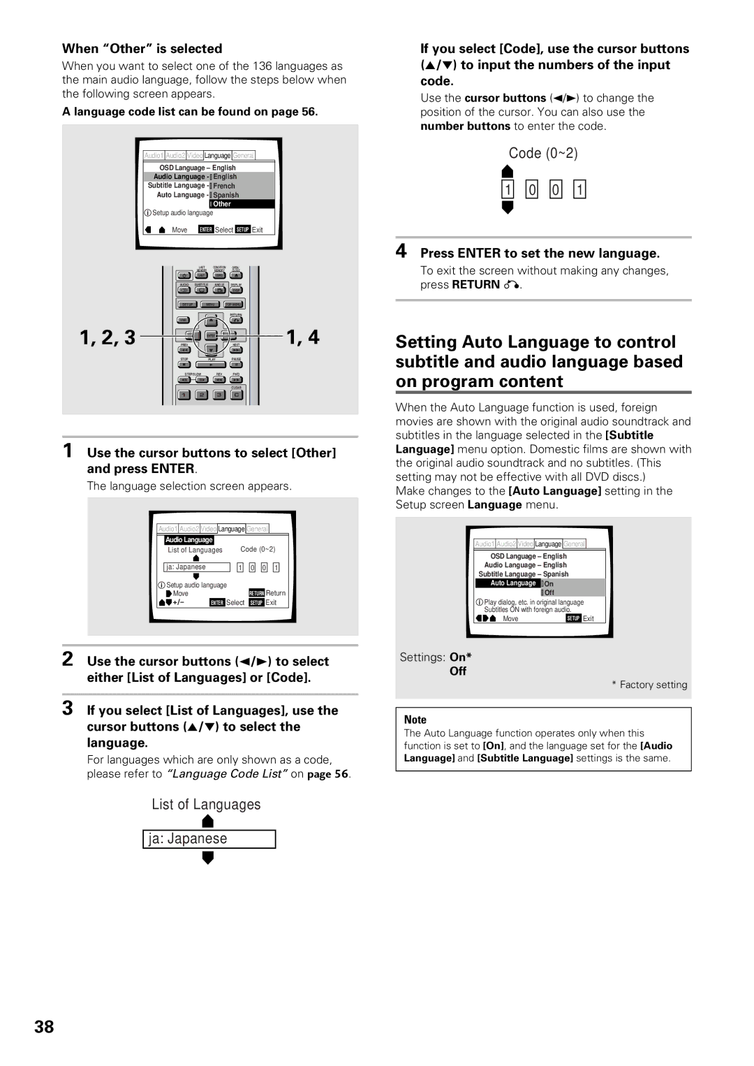 Pioneer DV-C603 operating instructions When Other is selected, Use the cursor buttons to select Other and press Enter 